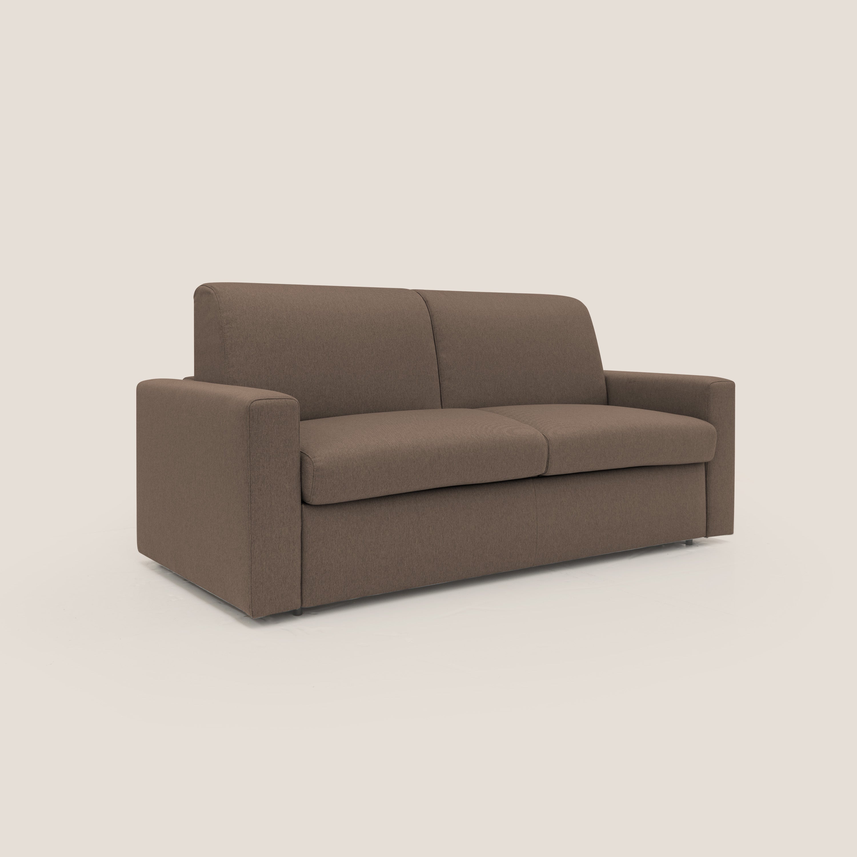 Kansas Divano letto matrimoniale alto 20 cm in tessuto impermeabile misto cotone T13 marrone - divani.store