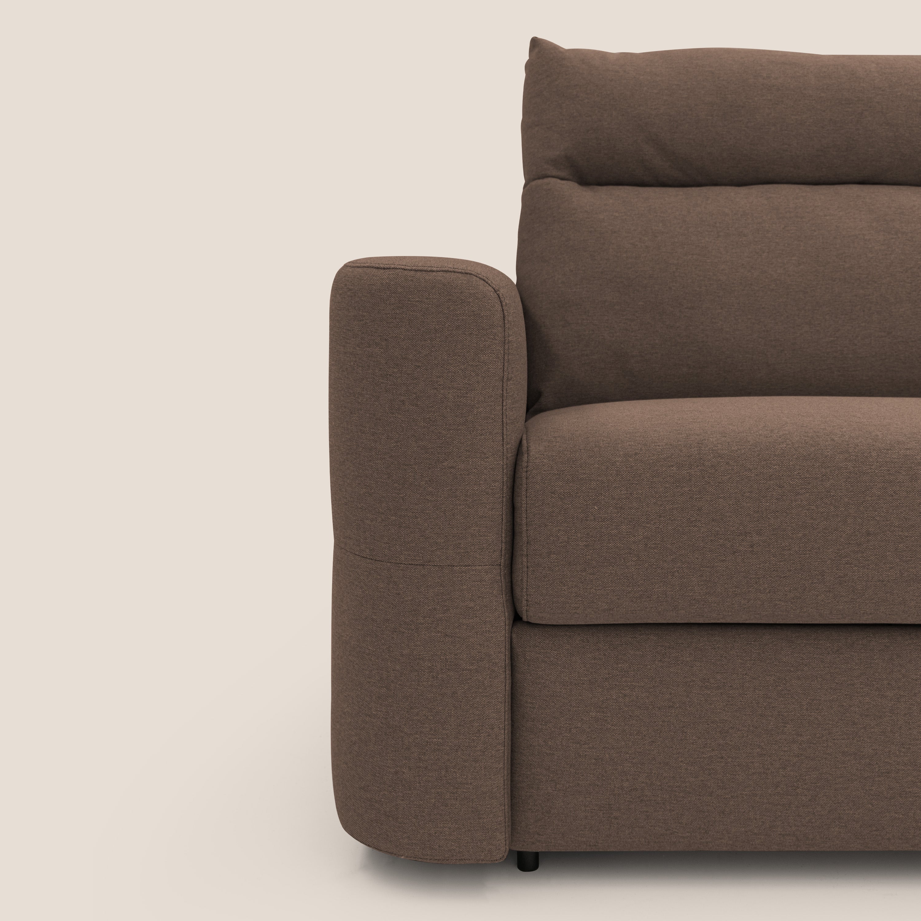 Cupido Divano letto materasso H18 cm e schienale alto in tessuto impermeabile simil cotone T13 marrone - divani.store
