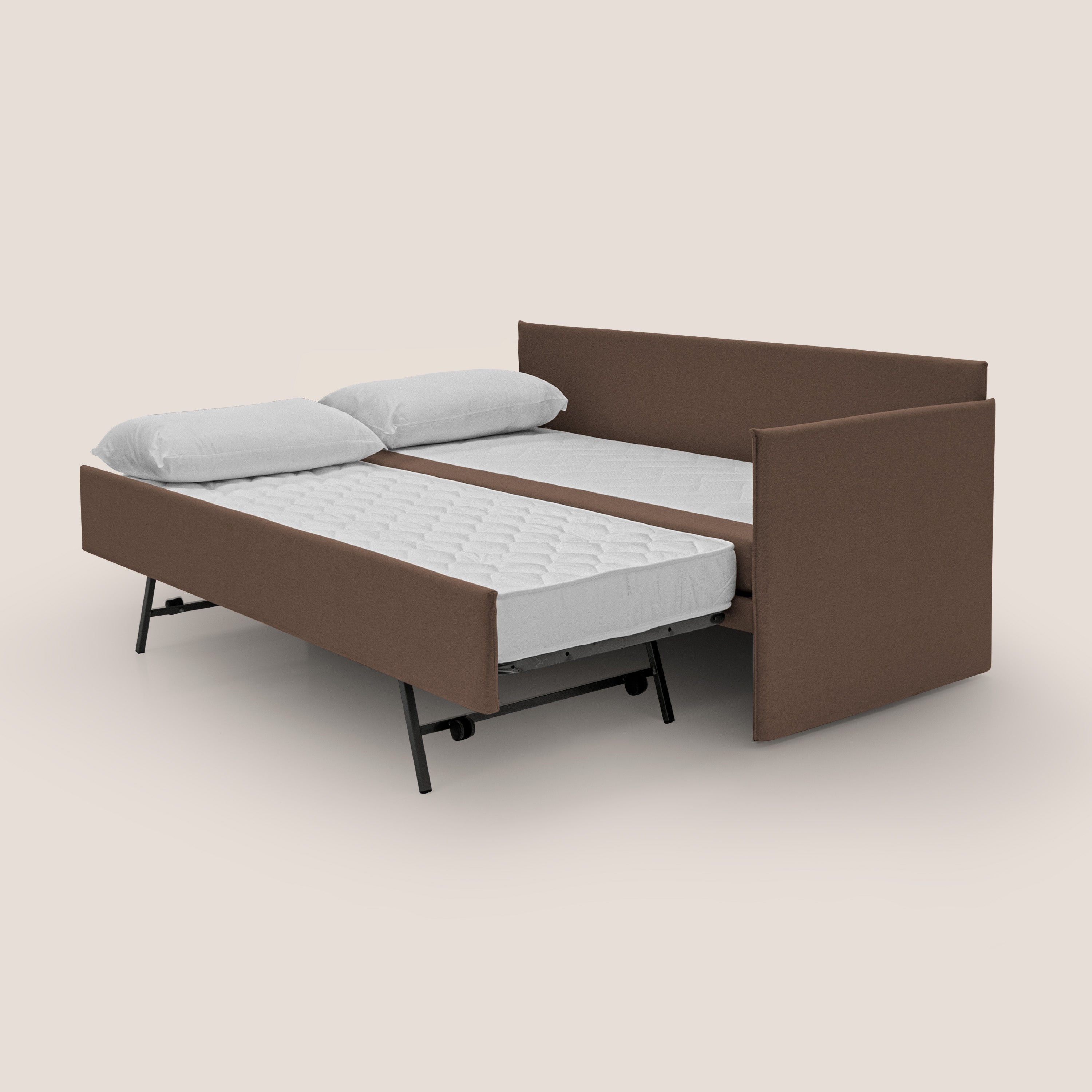 Durini Divano duplex con doppio letto in tessuto simil cotone impermeabile T13 marrone - divani.store