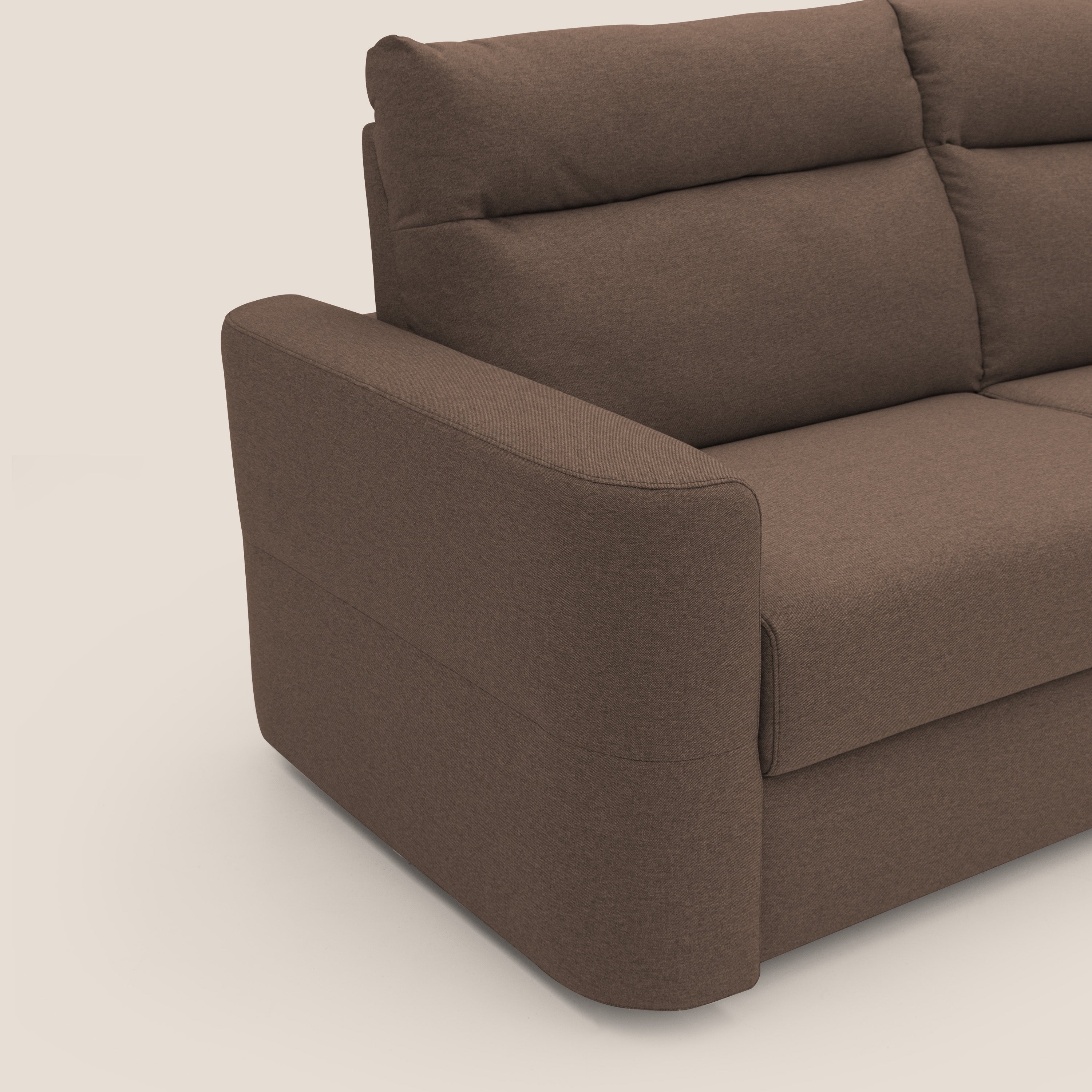 Cupido Divano letto materasso H18 cm e schienale alto in tessuto impermeabile simil cotone T13 marrone - divani.store
