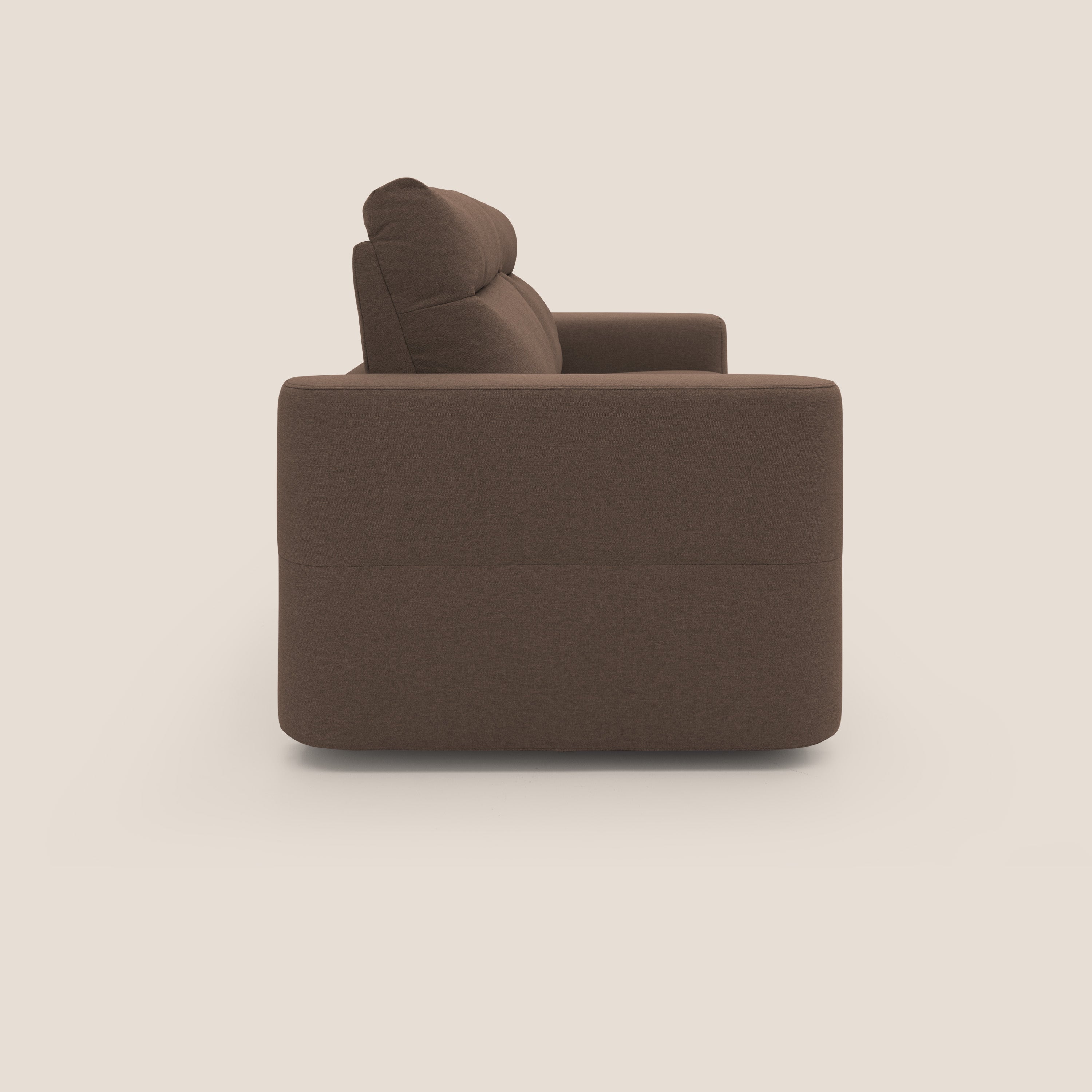Cupido Divano letto materasso H18 cm e schienale alto in tessuto impermeabile simil cotone T13 marrone - divani.store
