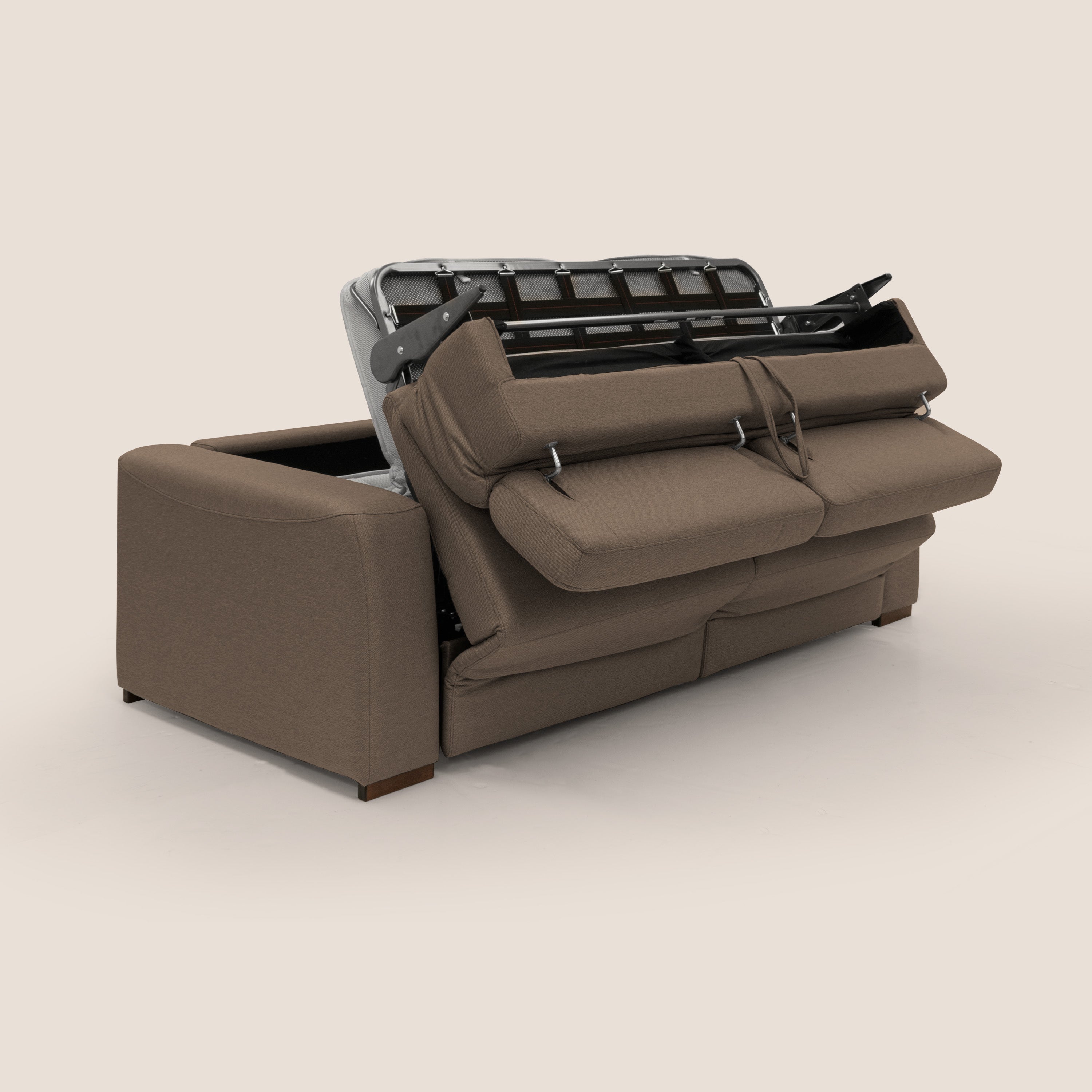 Poseidon divano letto + relax elettrico in tessuto smacchiabile impermeabile T05 marrone - divani.store