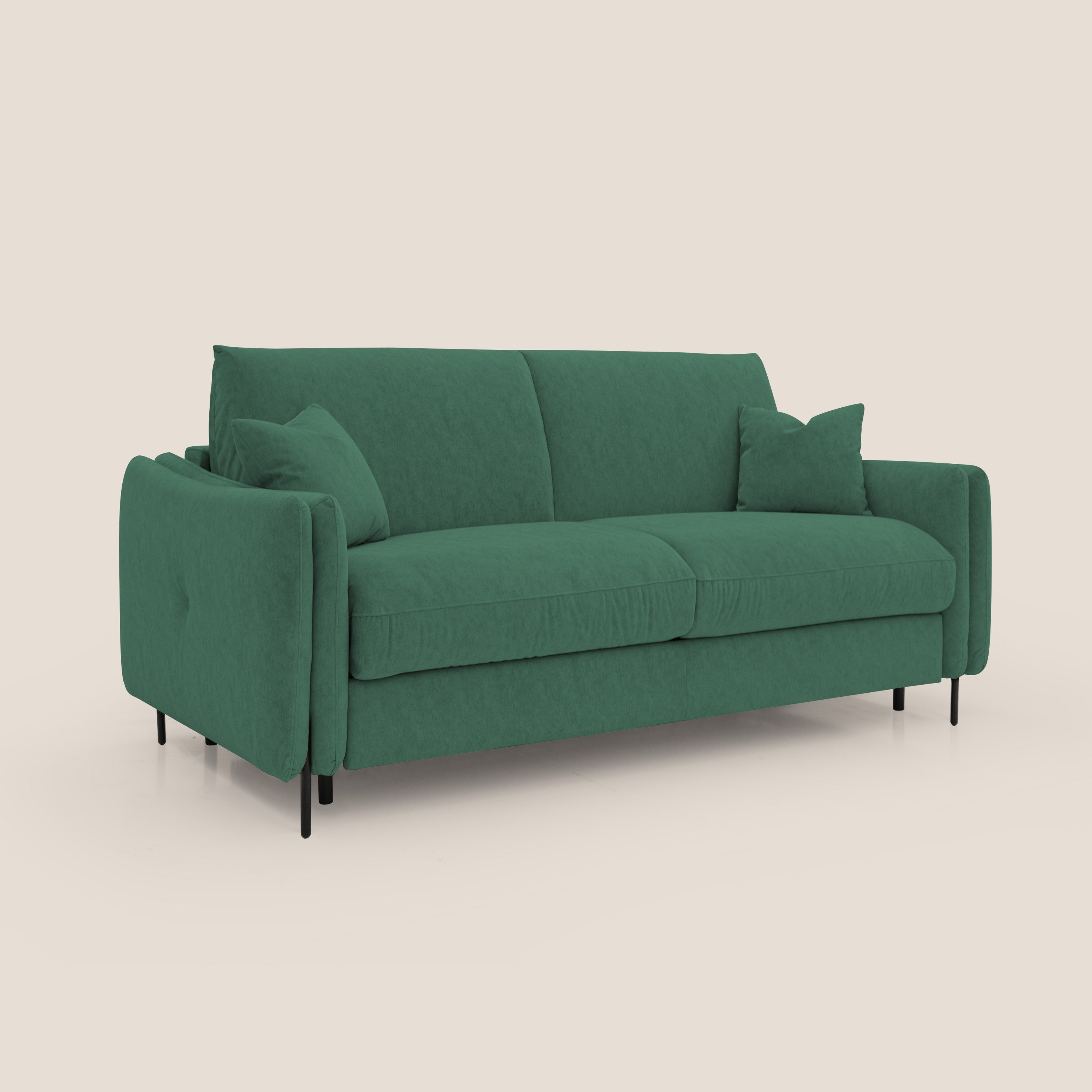 Gregory Divano letto con materasso h18 cm in microfibra effetto velluto impermeabile T09 verde - divani.store