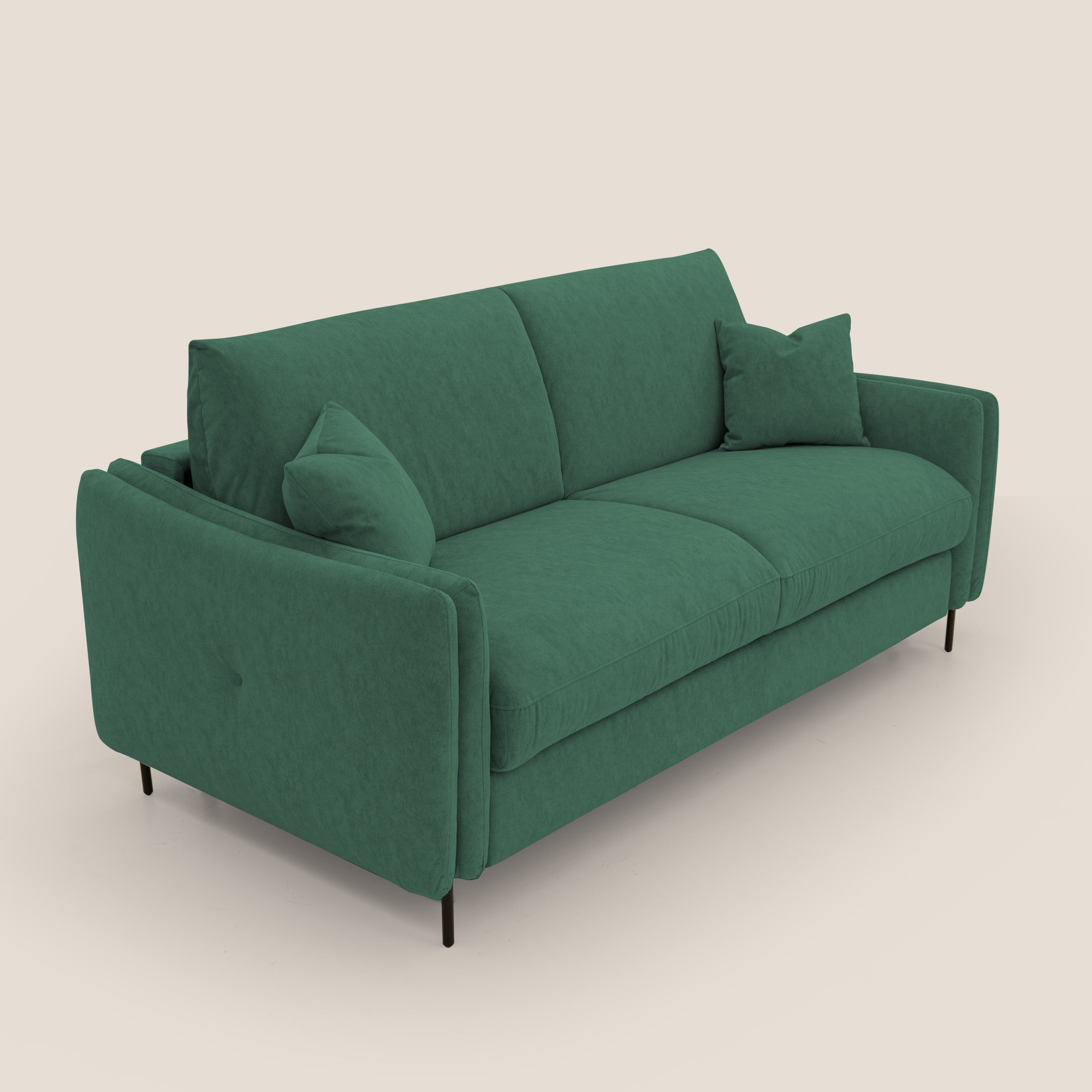 Gregory Divano letto con materasso h18 cm in microfibra effetto velluto impermeabile T09 verde - divani.store