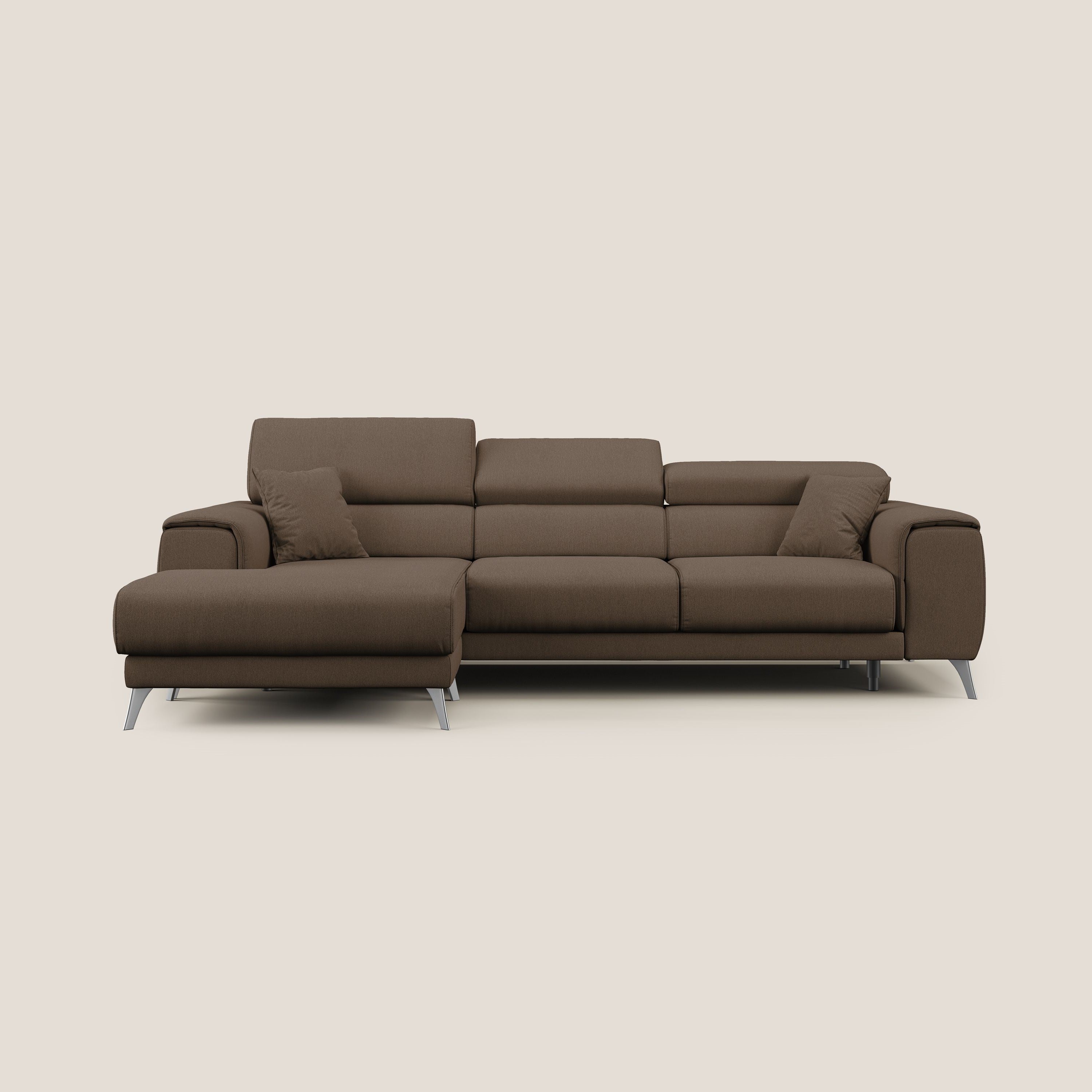 Fusion Divano angolare con sedute scorrevoli in tessuto morbido smacchiabile T05 marrone - divani.store