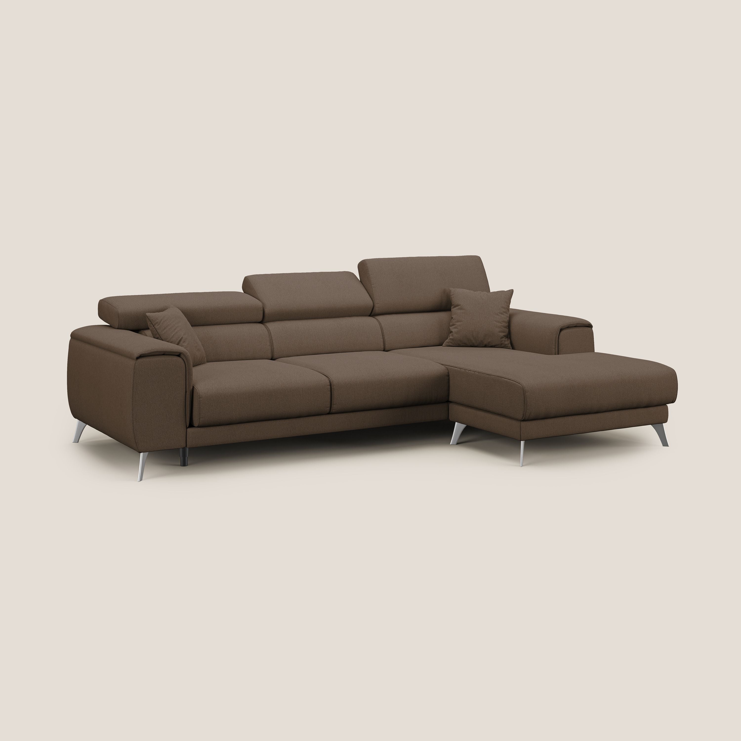Fusion Divano angolare con sedute scorrevoli in tessuto morbido smacchiabile T05 marrone - divani.store
