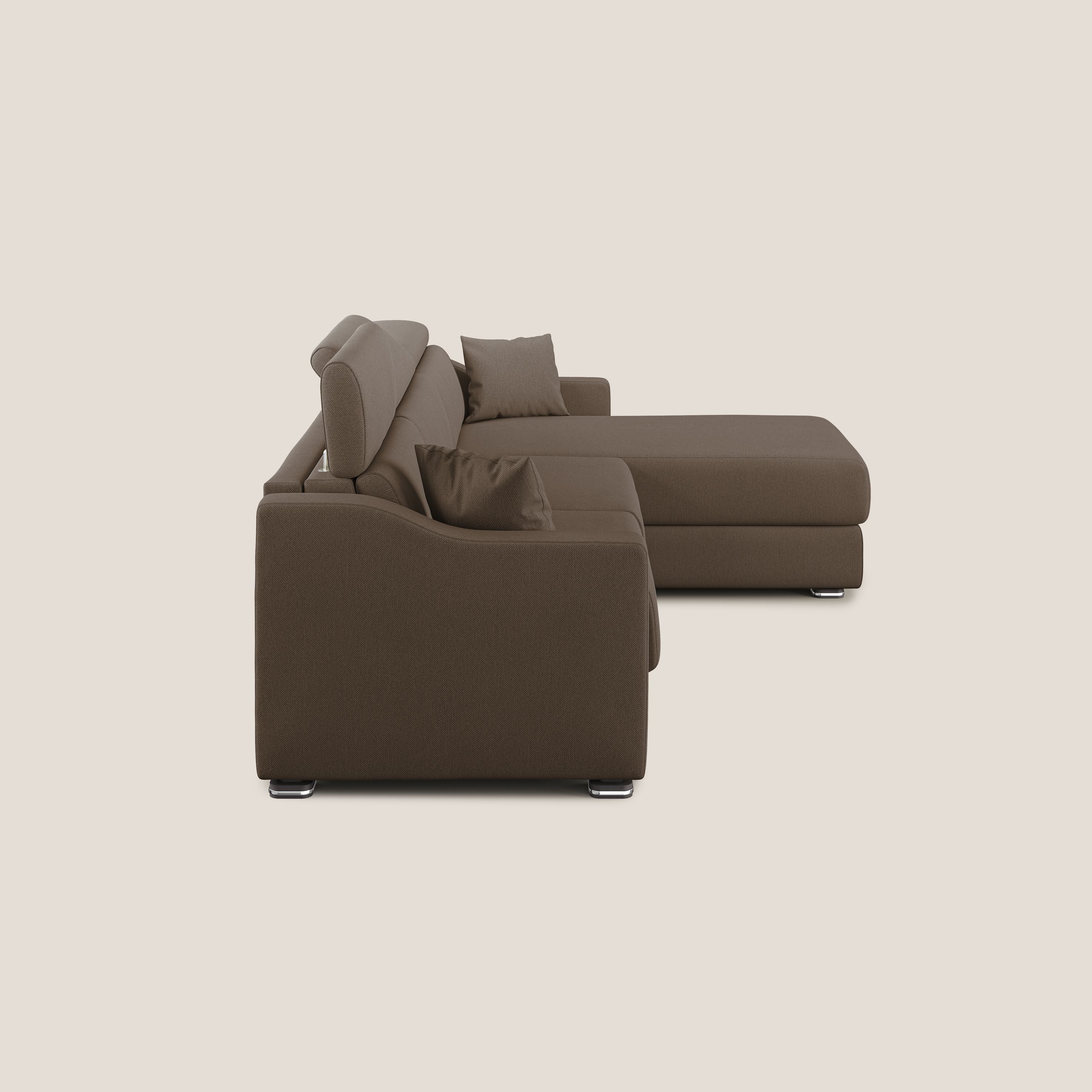 Amber divano letto angolare in tessuto smacchiabile T05 marrone - divani.store