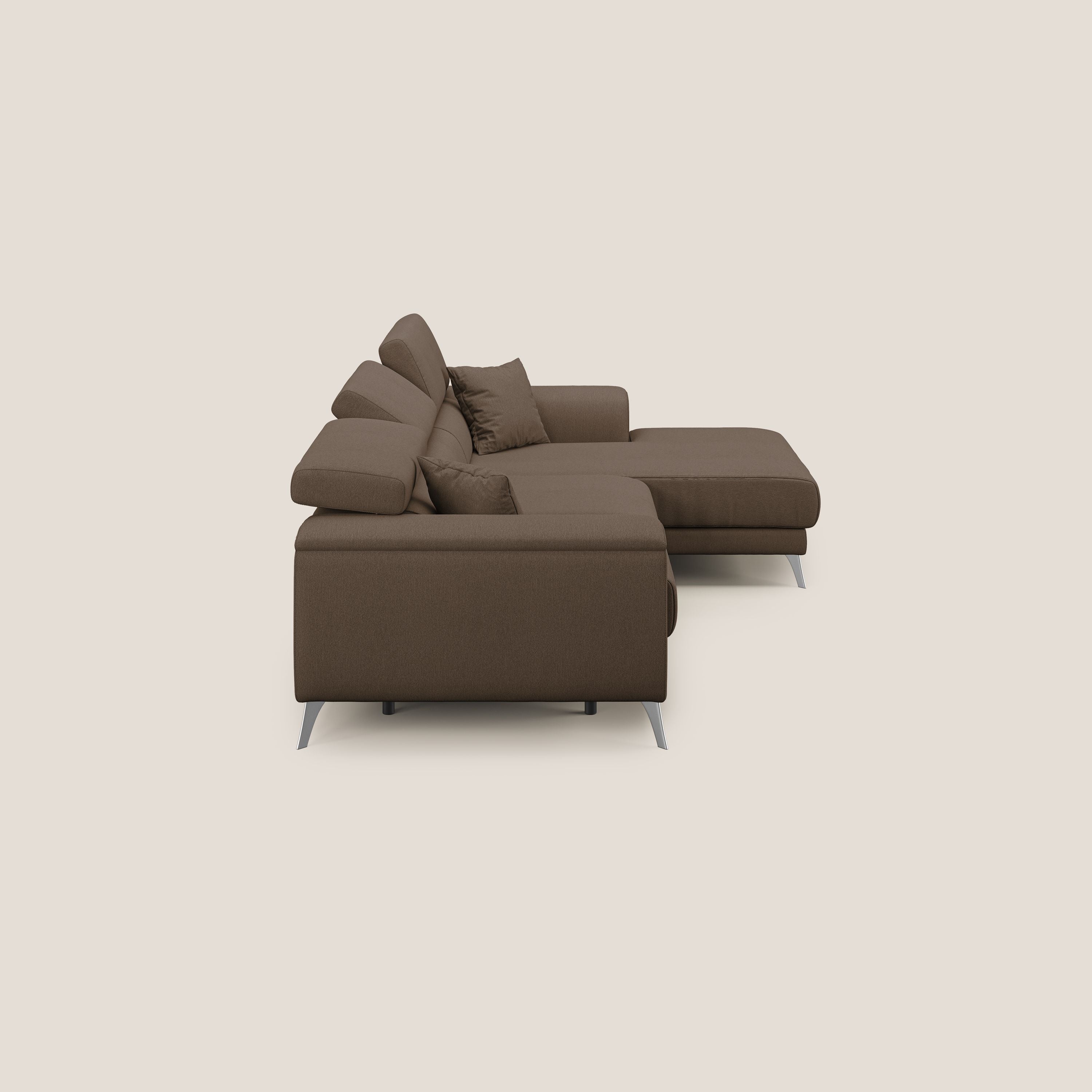Fusion Divano angolare con sedute scorrevoli in tessuto morbido smacchiabile T05 marrone - divani.store