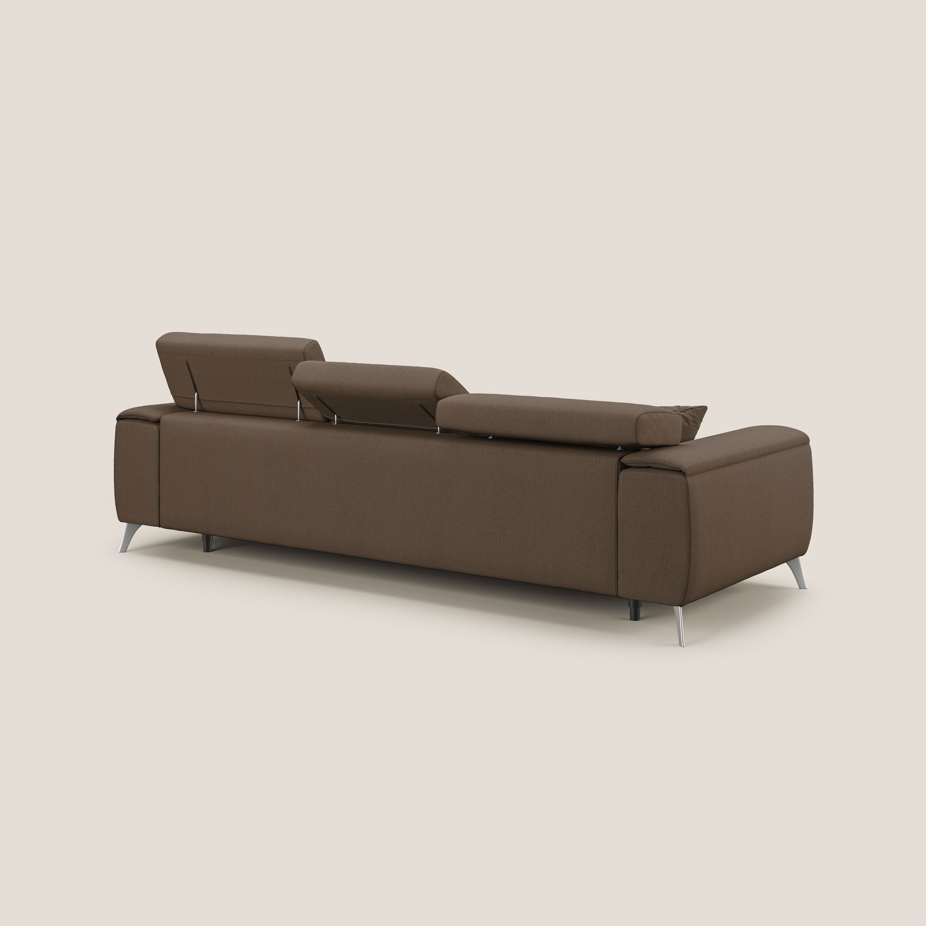 Fusion Divano angolare con sedute scorrevoli in tessuto morbido smacchiabile T05 marrone - divani.store