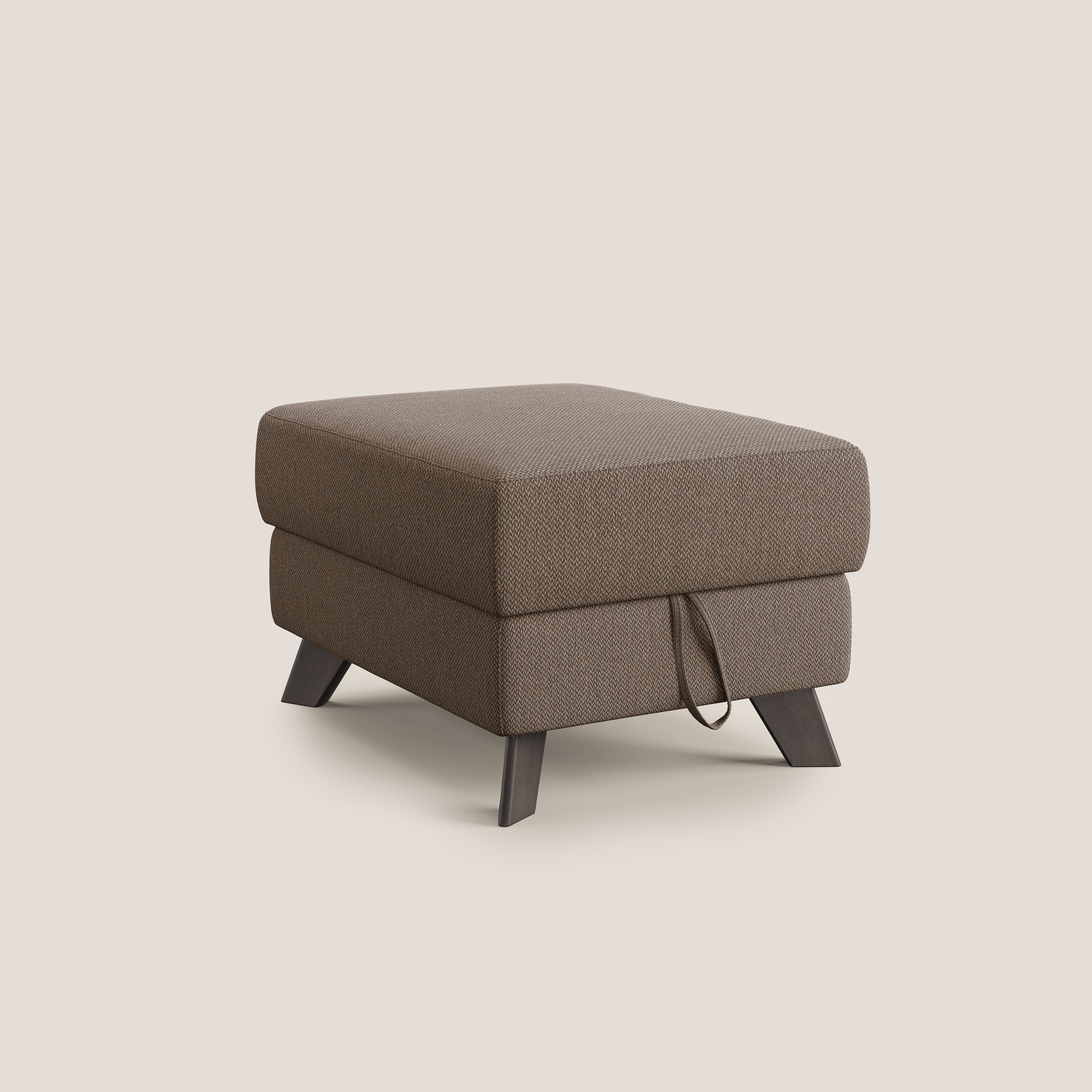 Moon Pouf contenitore e piedini alti in tessuto smacchiabile con acqua T05 marrone - divani.store
