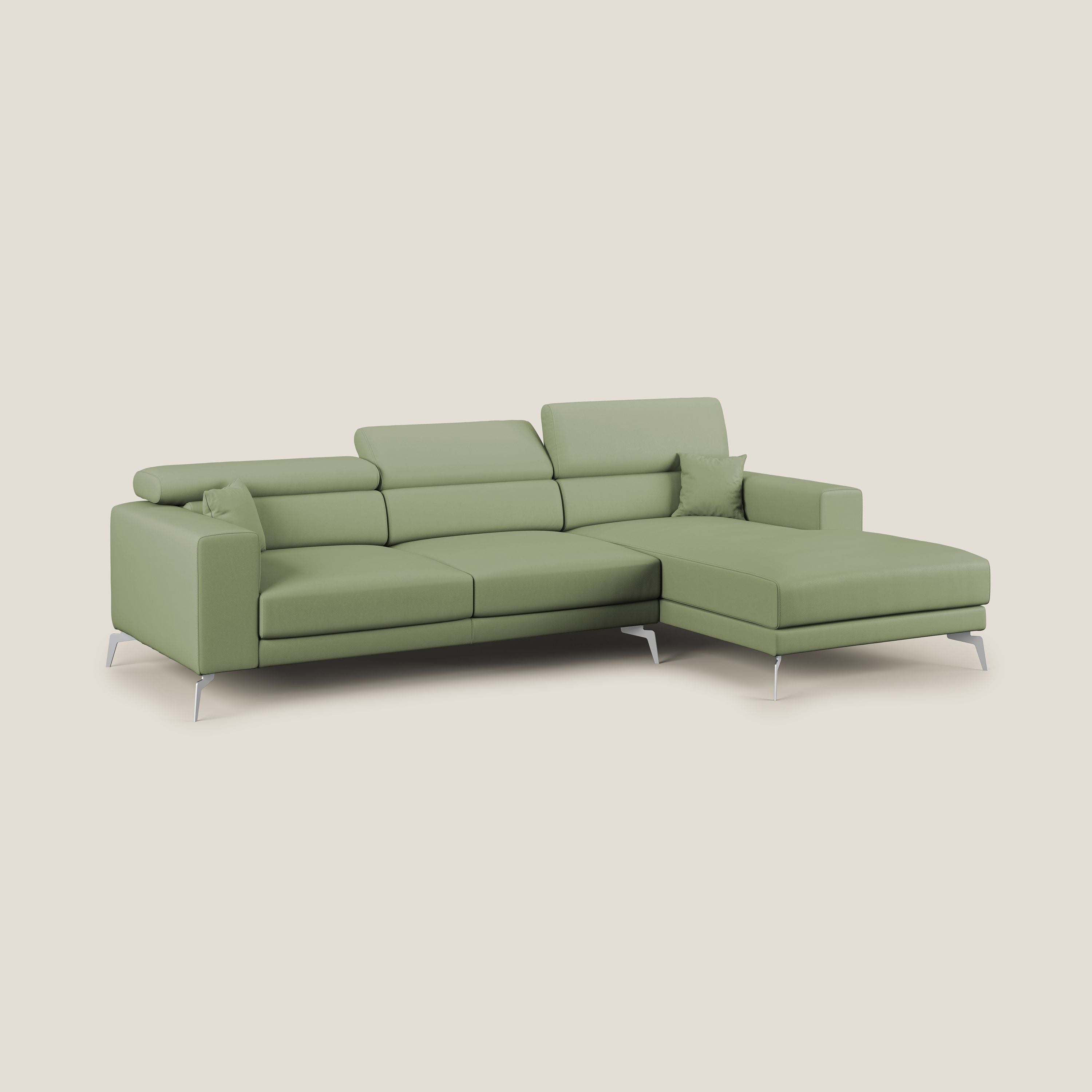 Blade Divano moderno angolare con poggiatesta reclinabili in Ecopelle T04 verde - divani.store
