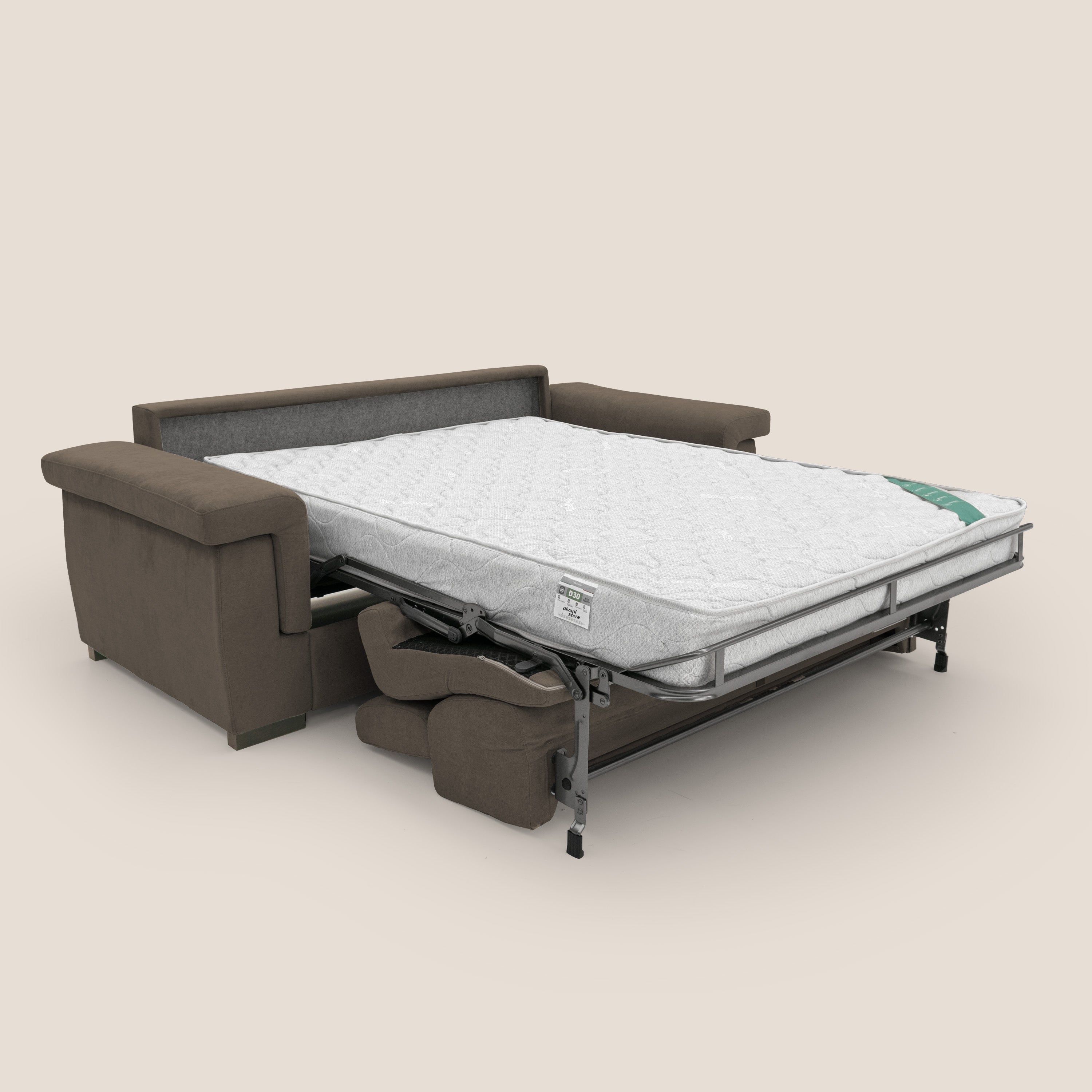 Bjorn divano letto sfoderabile con materasso H18 cm e poggiatesta reclinabili in tessuto impermeabile T02 marrone - divani.store