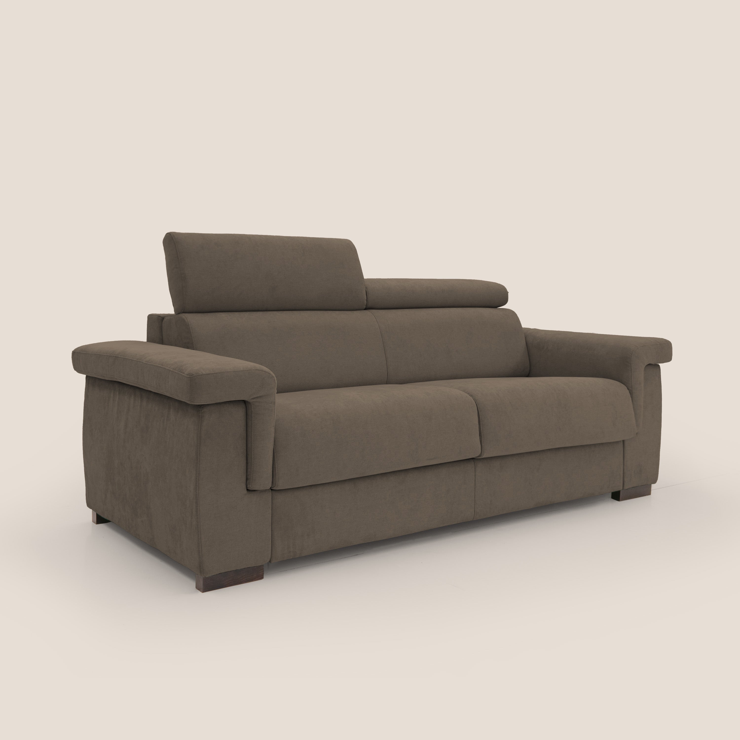 Bjorn divano letto sfoderabile con materasso H18 cm e poggiatesta reclinabili in tessuto impermeabile T02 marrone - divani.store