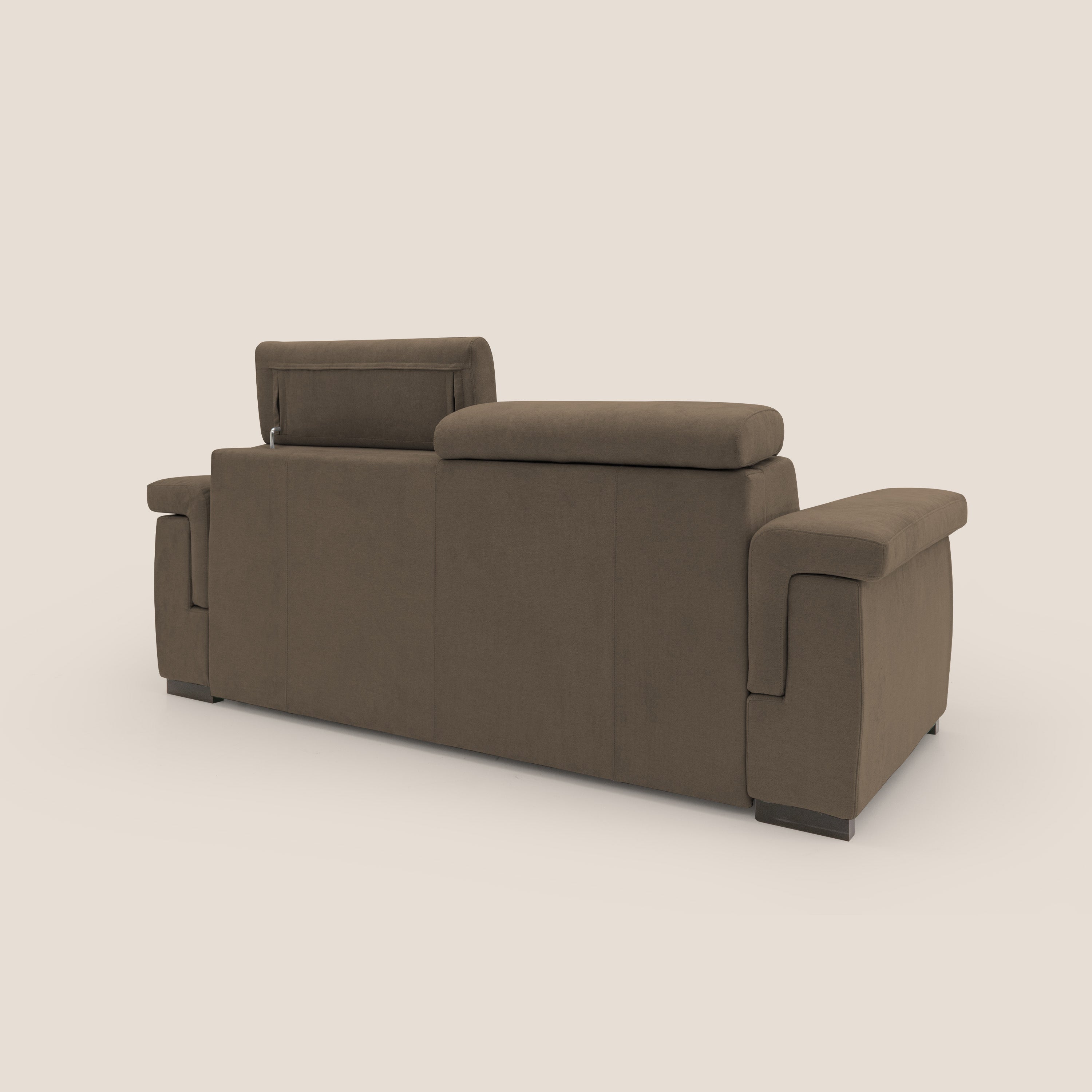 Bjorn divano letto sfoderabile con materasso H18 cm e poggiatesta reclinabili in tessuto impermeabile T02 marrone - divani.store