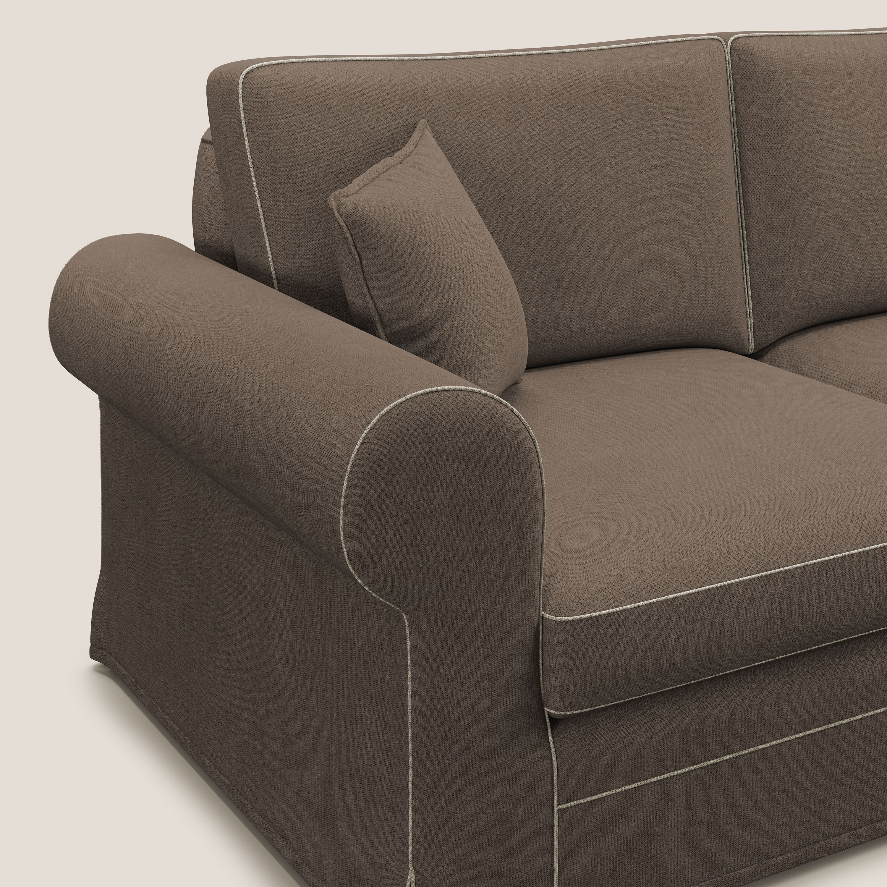 Lady divano classico bicolore in piuma d'oca realizzato con tessuto impermeabile T02 marrone - panna - divani.store