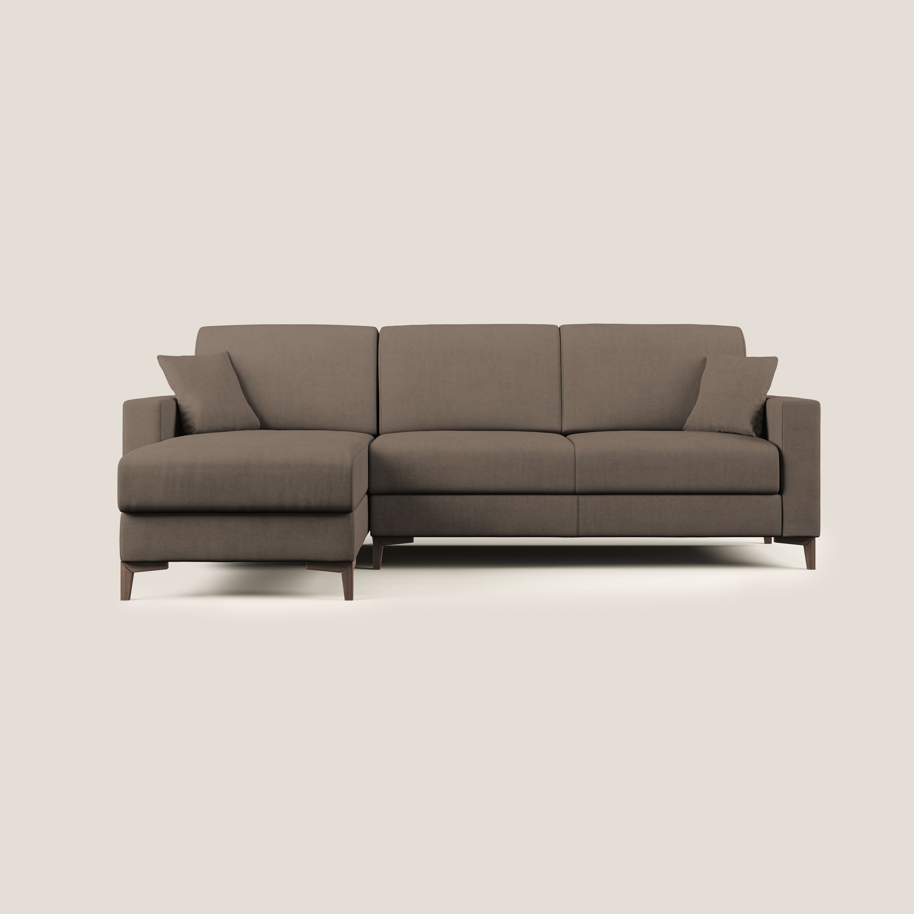 Kafka divano letto angolare in morbido tessuto impermeabile T02 marrone - divani.store