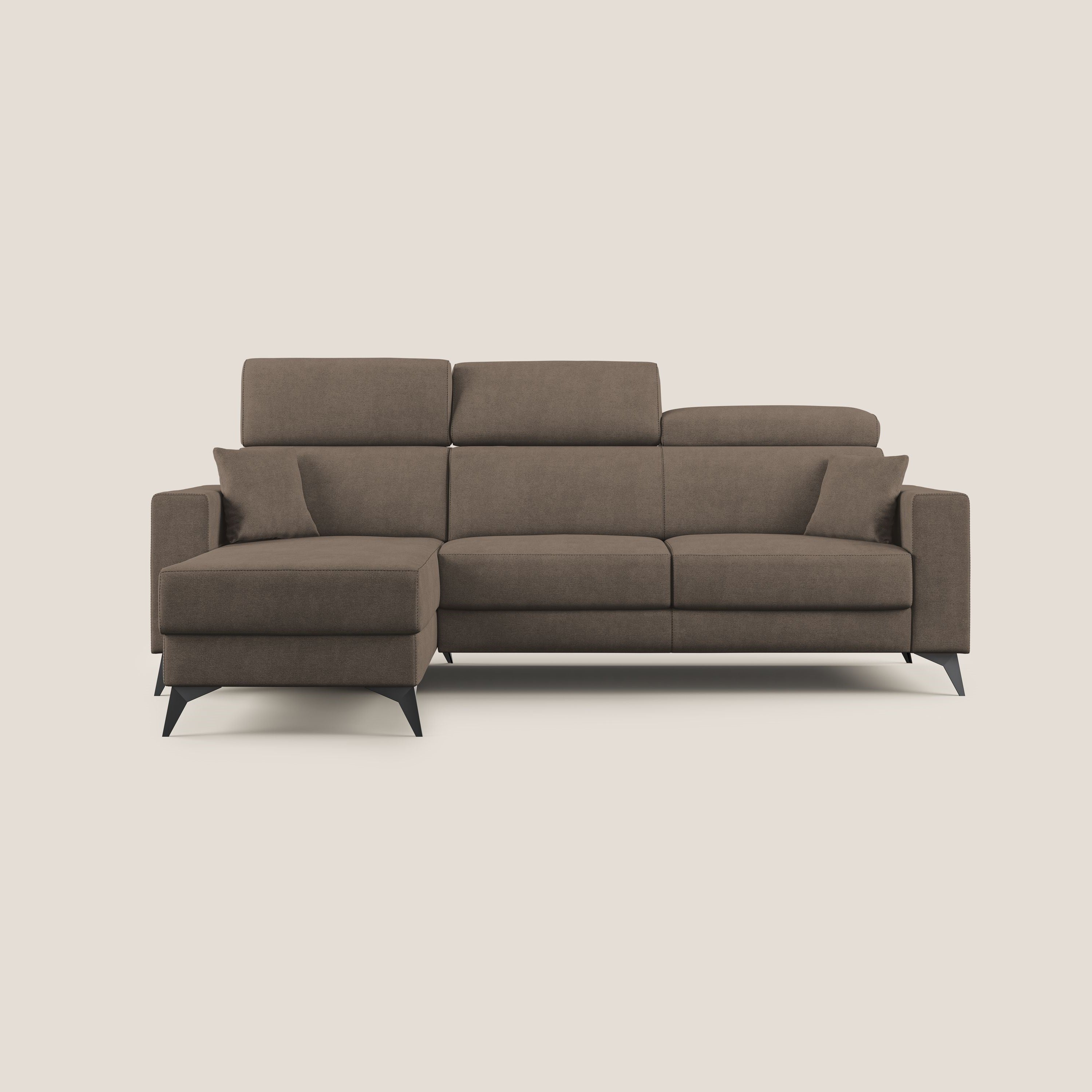 Pegaso divano letto angolare con poggiatesta reclinabili e rivestimento impermeabile T02 marrone - divani.store