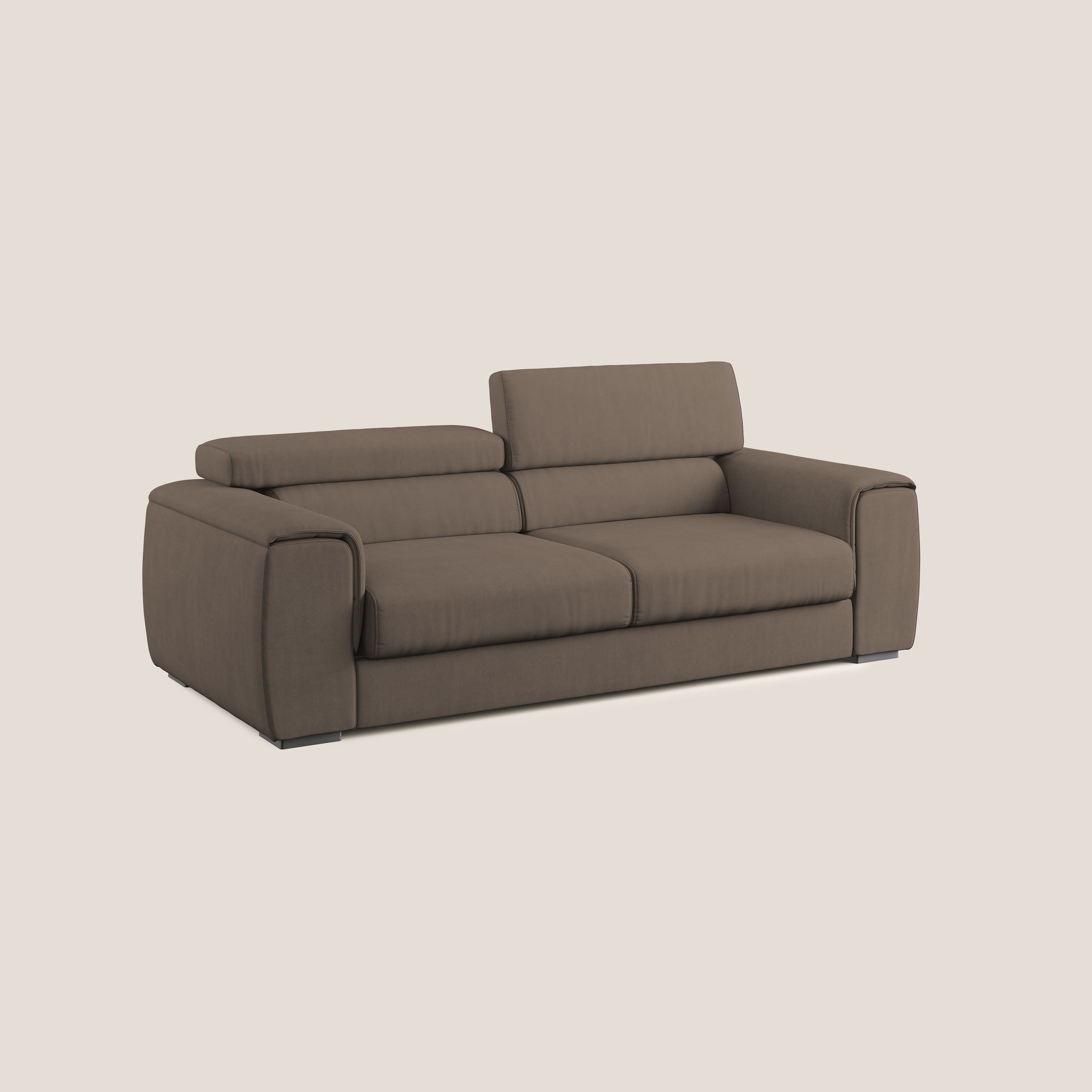 Zeno Divano con pouf estraibile poggiapiedi in tessuto morbido impermeabile T02 marrone - divani.store