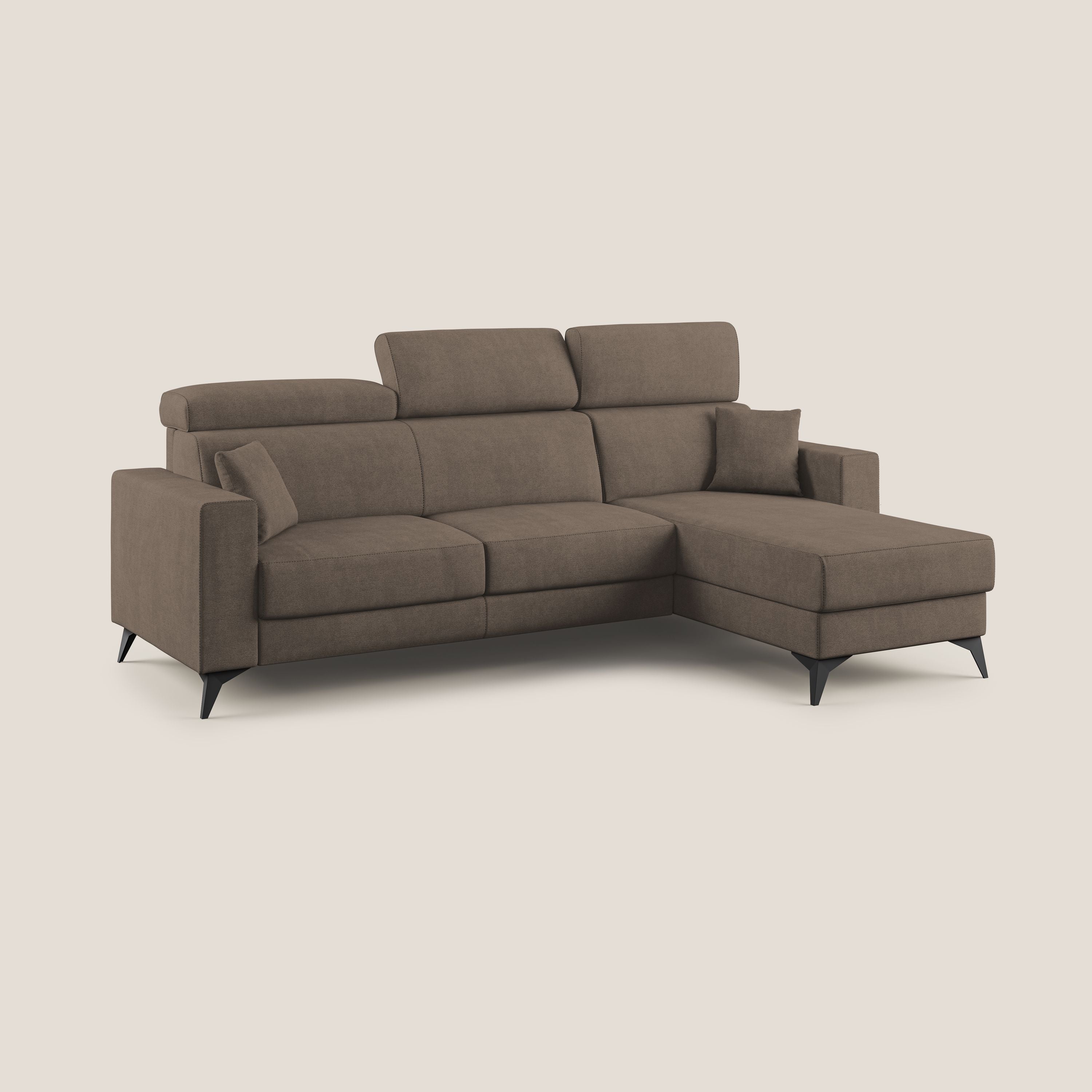 Pegaso divano letto angolare con poggiatesta reclinabili e rivestimento impermeabile T02 marrone - divani.store