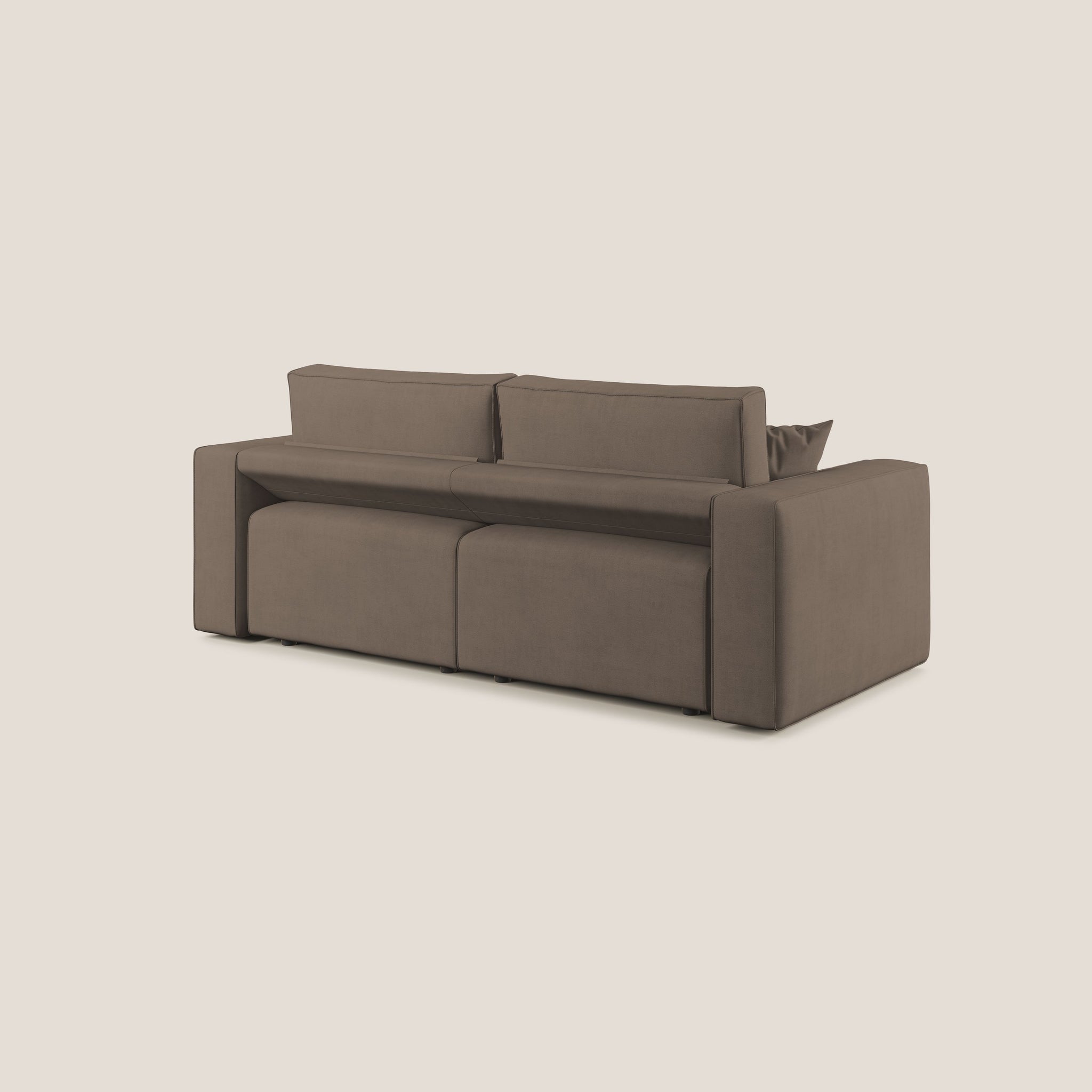 Zeno Divano angolare destro con pouf estraibile in tessuto morbido impermeabile T02 MARRONE