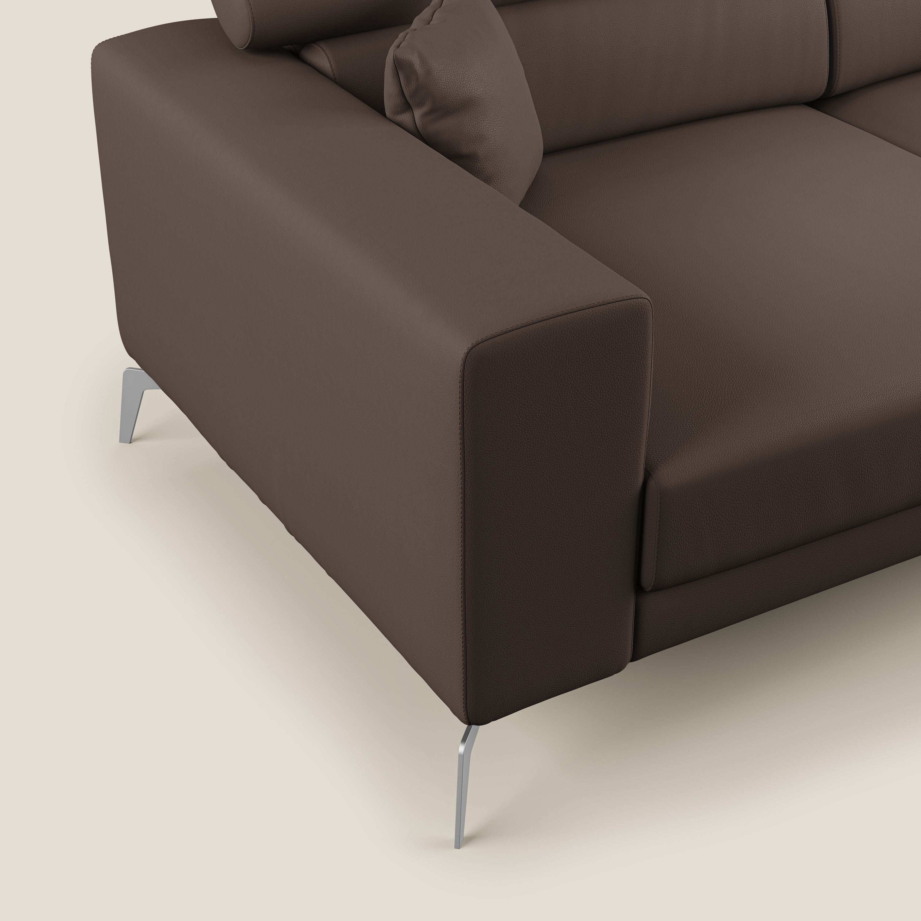 Blade Divano moderno con poggiatesta reclinabili in Ecopelle T04 marrone - divani.store