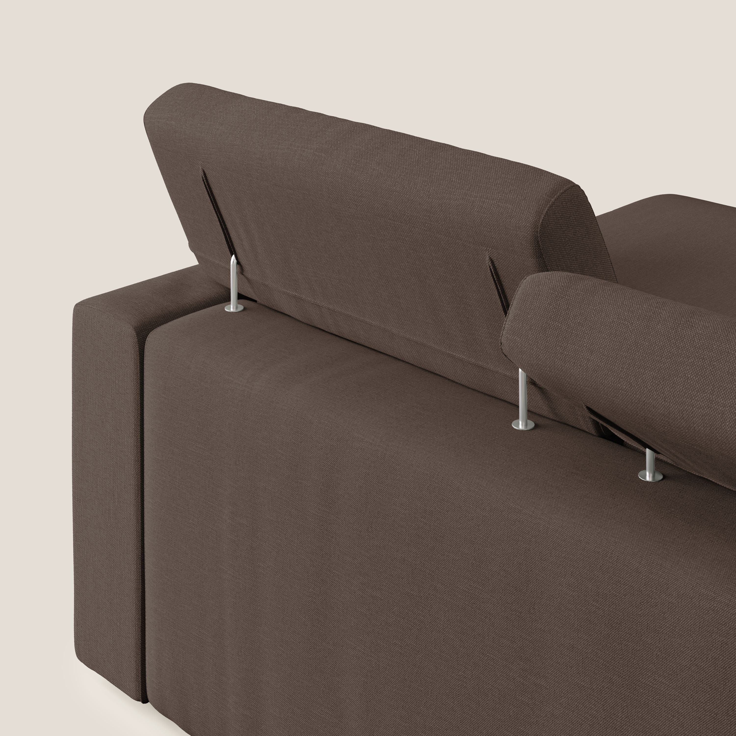 Dylan divano angolare con pouf estraibile poggiapiedi in tessuto simil cotone impermeabile T13 marrone - divani.store
