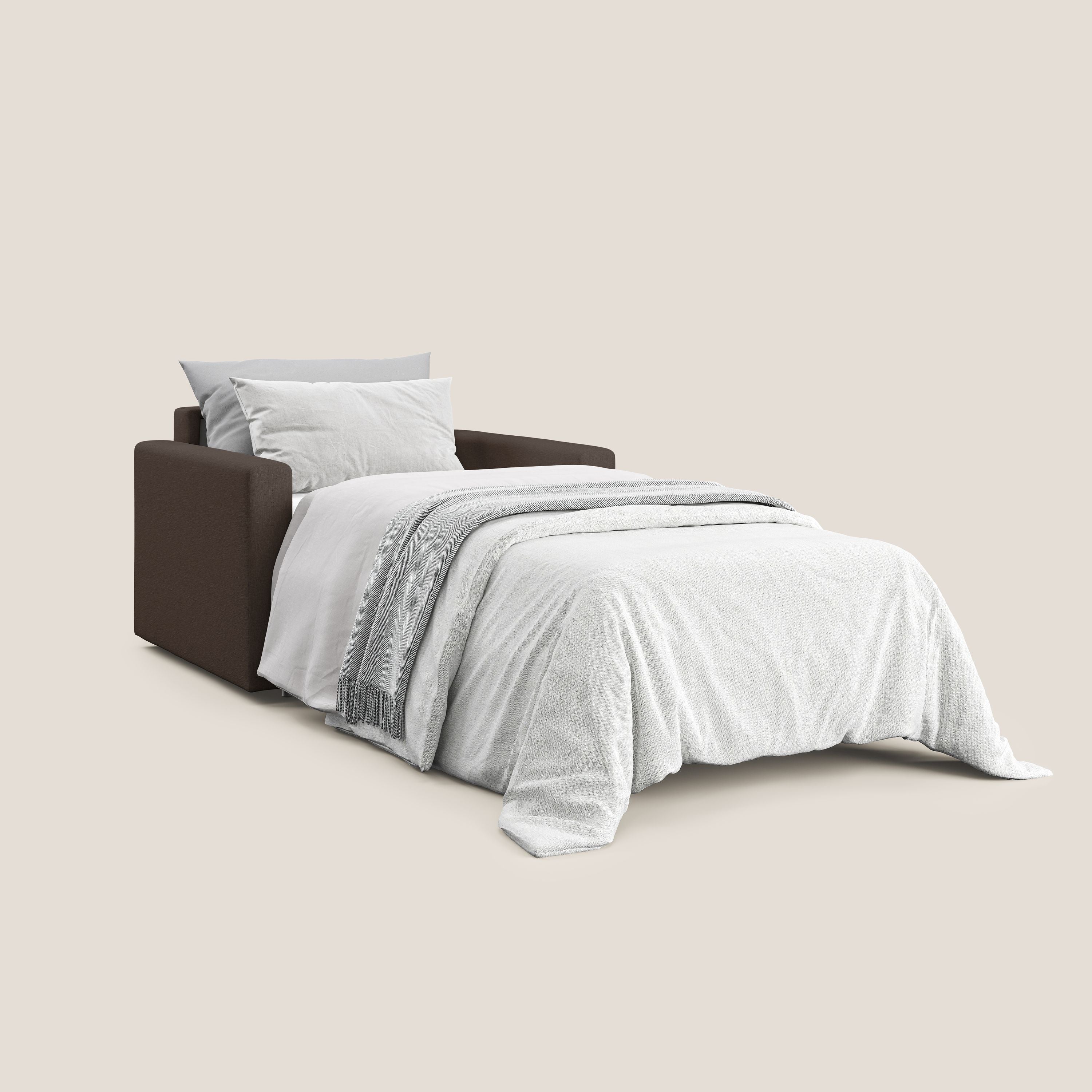 Chris poltrona letto in tessuto impermeabile T13 marrone - divani.store