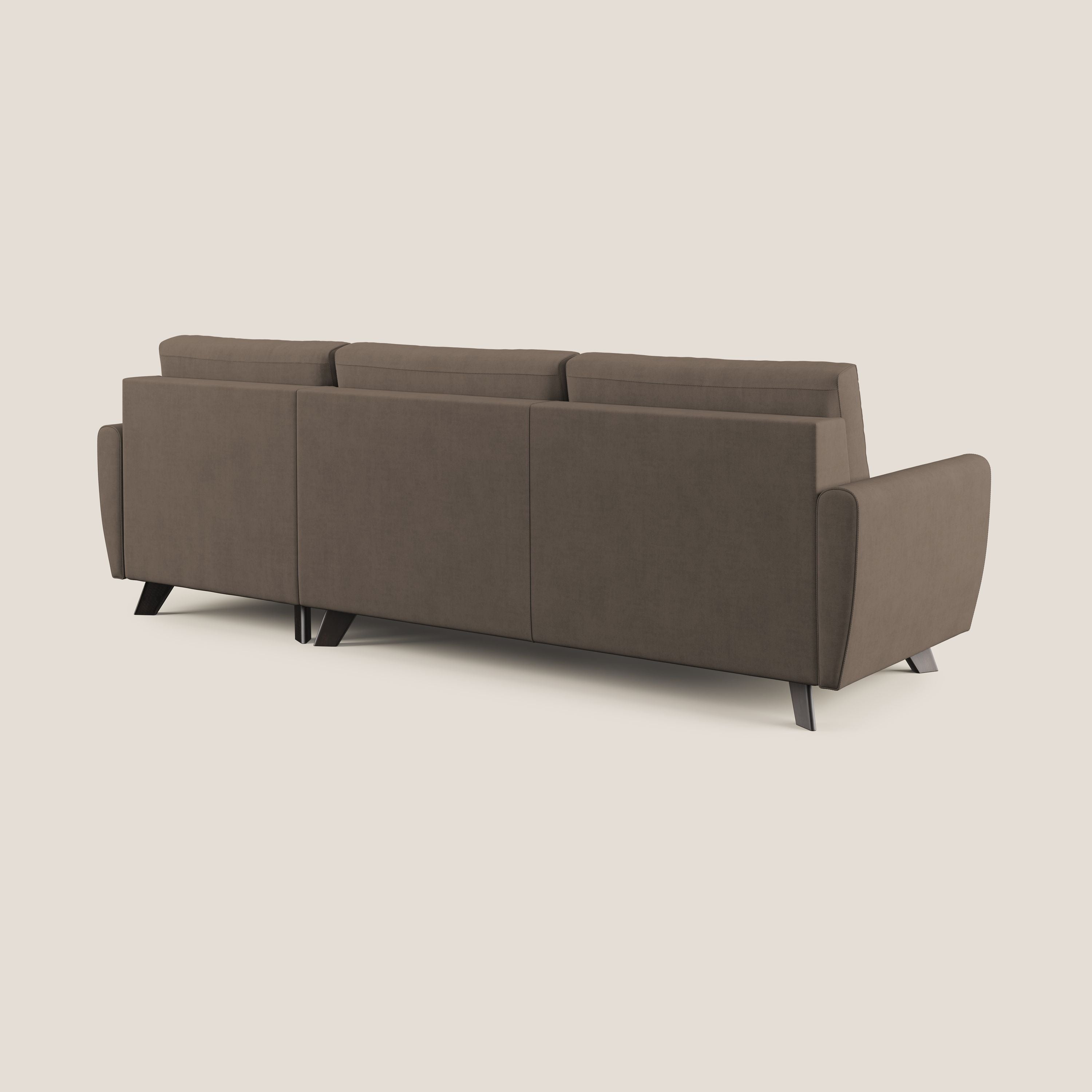 Callisto Divano letto angolare con penisola in tessuto morbido impermeabile T02 marrone - divani.store