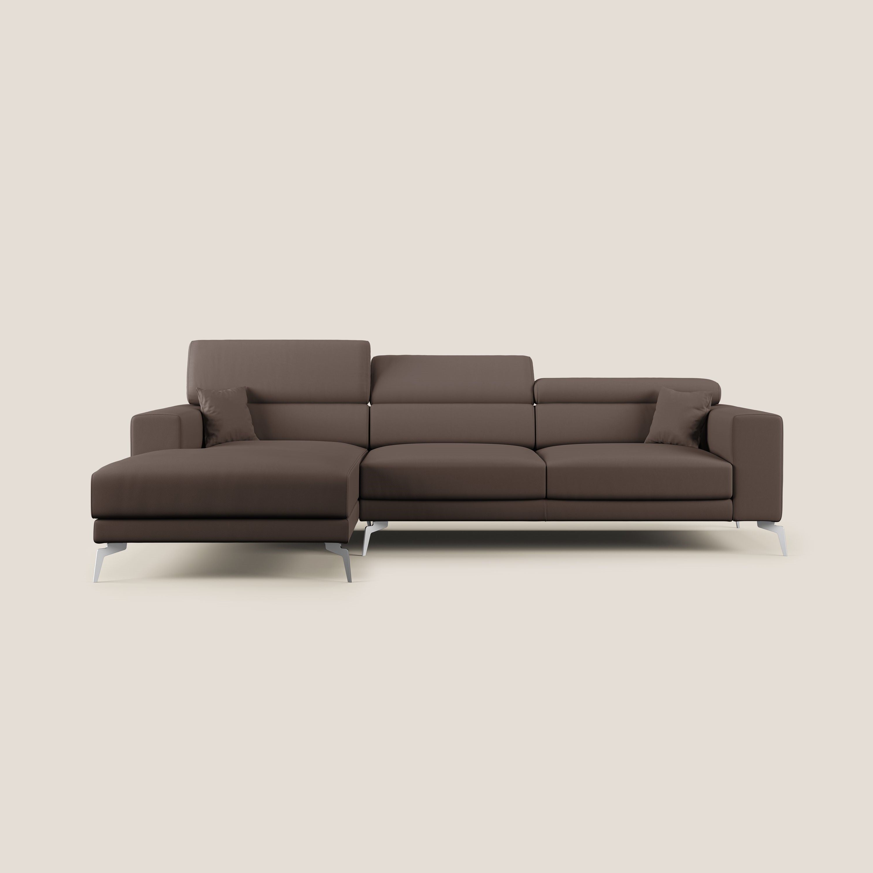 Blade Divano moderno angolare con poggiatesta reclinabili in Ecopelle T04 marrone - divani.store