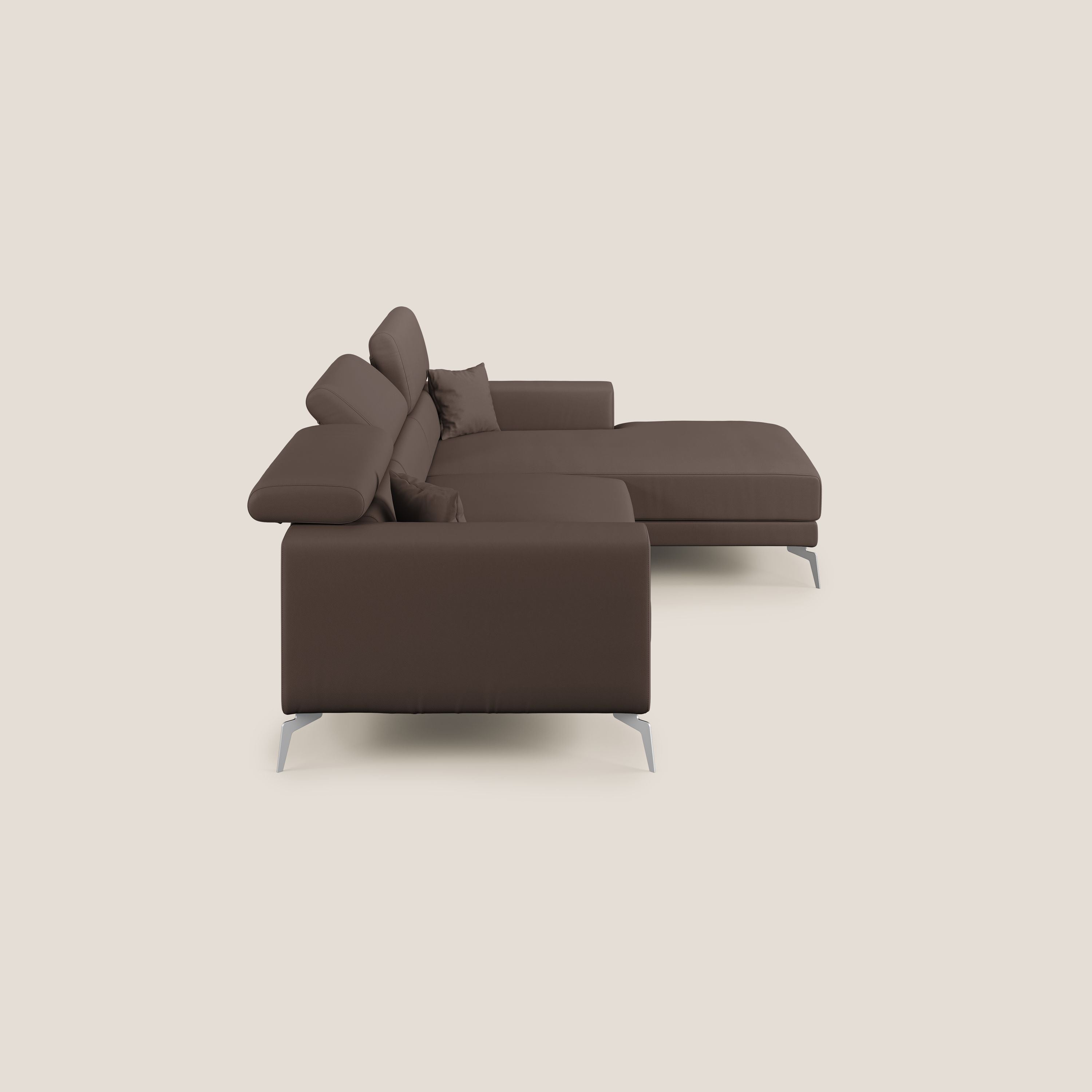 Blade Divano moderno angolare con poggiatesta reclinabili in Ecopelle T04 marrone - divani.store