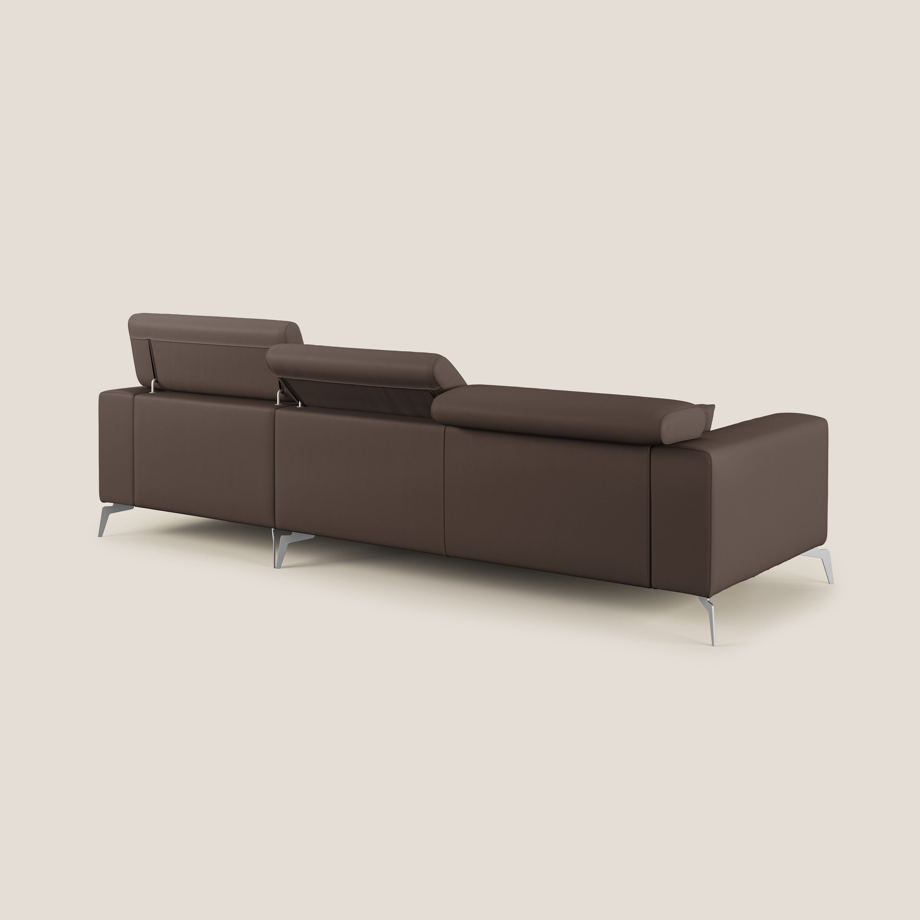 Blade Divano moderno angolare con poggiatesta reclinabili in Ecopelle T04 marrone - divani.store