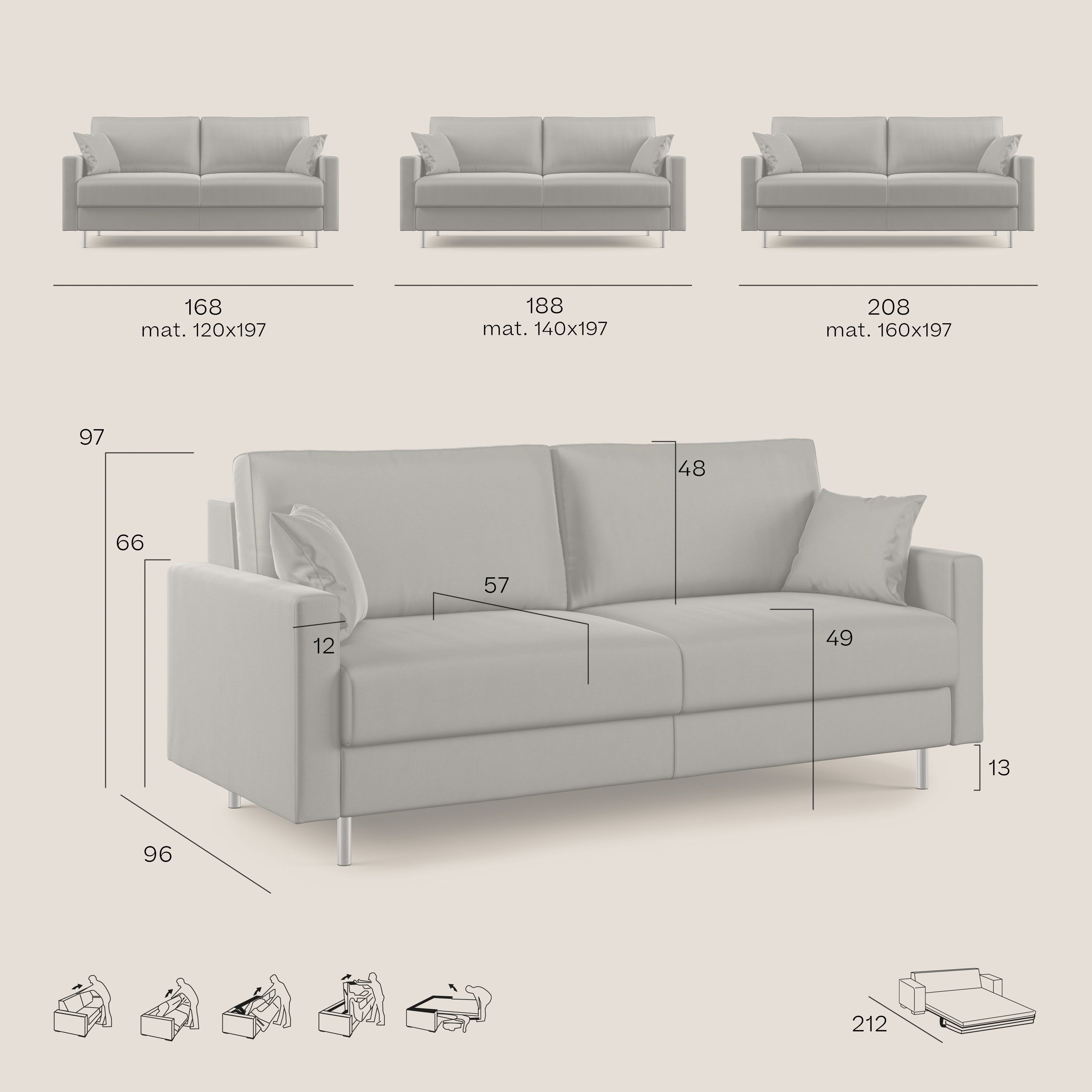Andromeda divano letto matrimoniale in velluto morbido impermeabile T01 antracite - divani.store