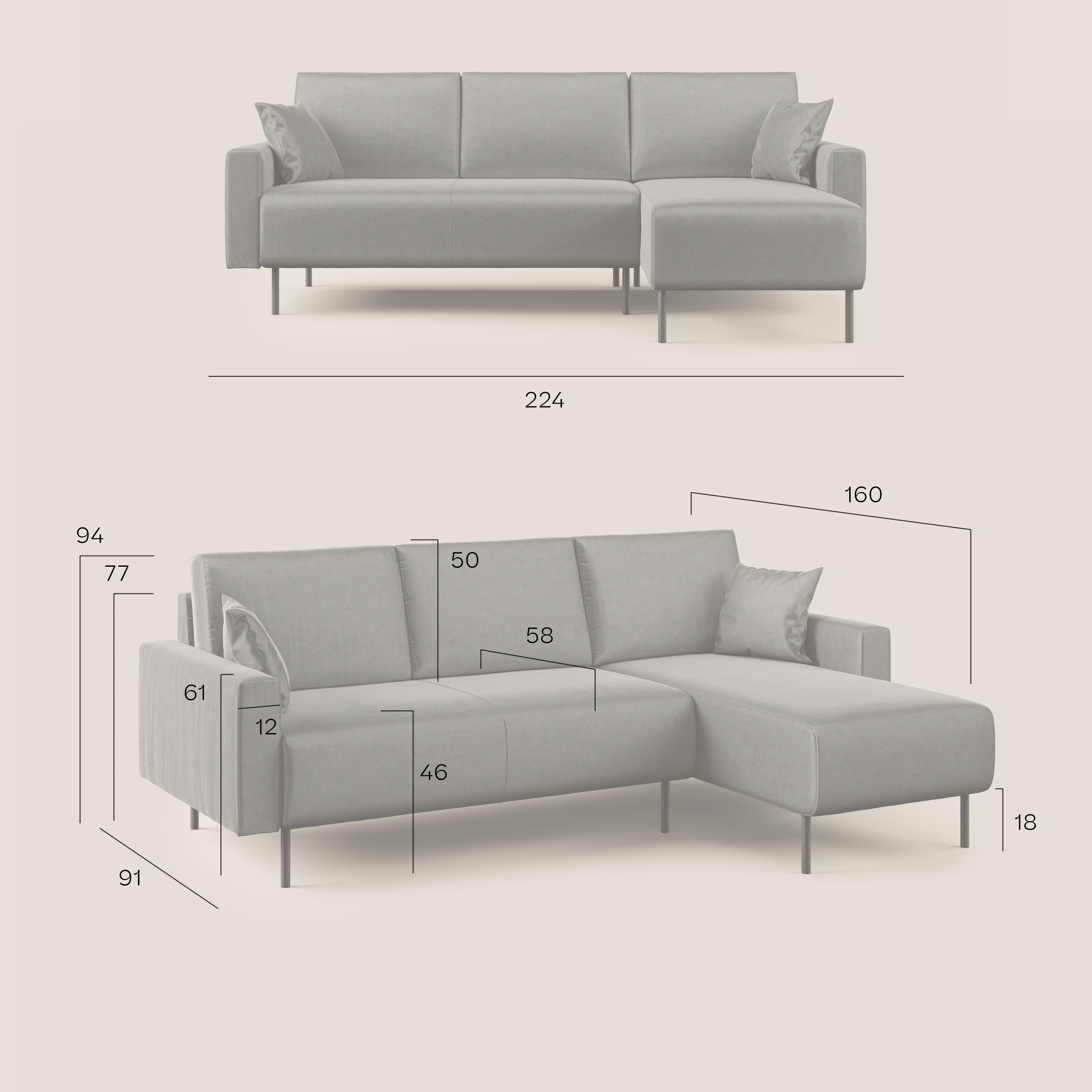 Arthur divano moderno angolare in velluto morbido impermeabile T01 grigio - divani.store