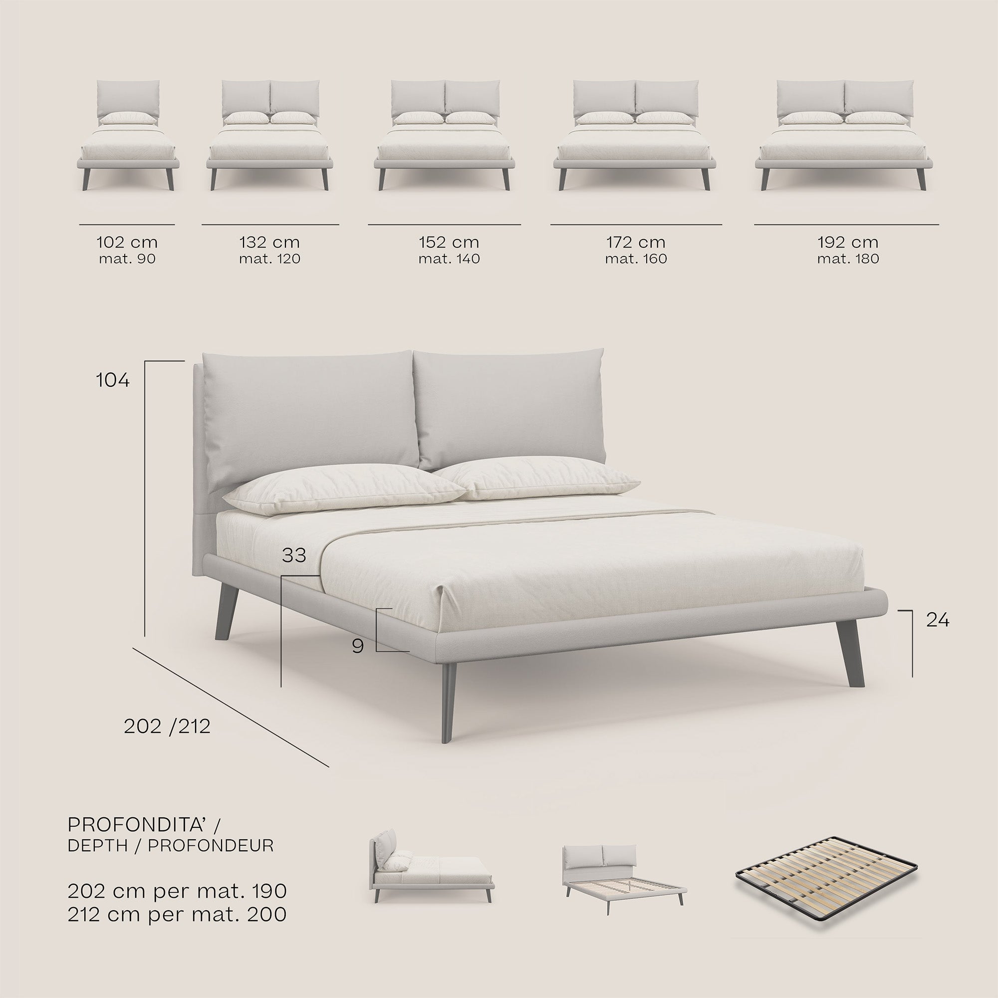 Astrid letto imbottito con piedi in legno in microfibra smacchiabile T11 grigio - divani.store