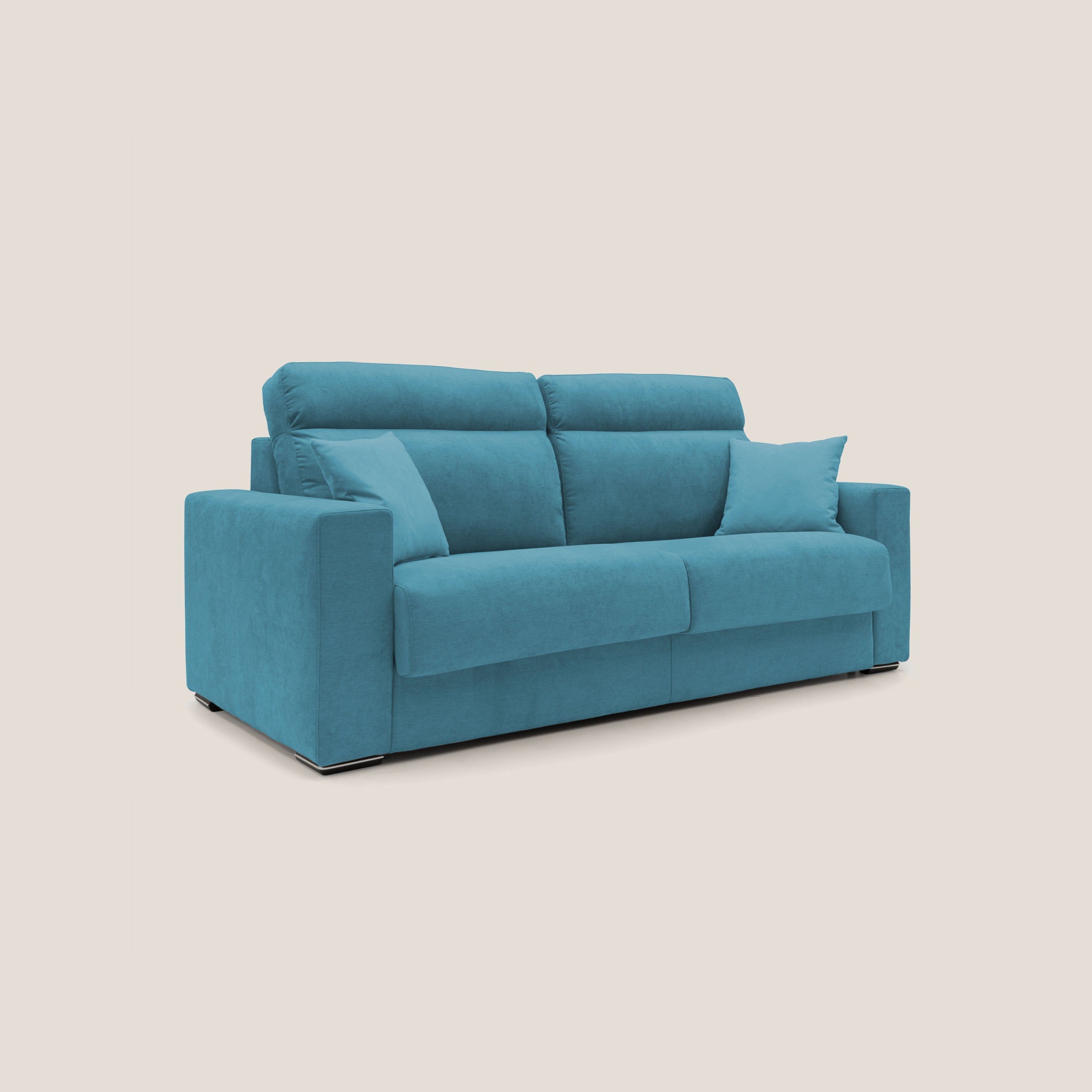 Nikita Divano letto matrimoniale con schienale morbido alto e rivestimento T02 azzurro - divani.store