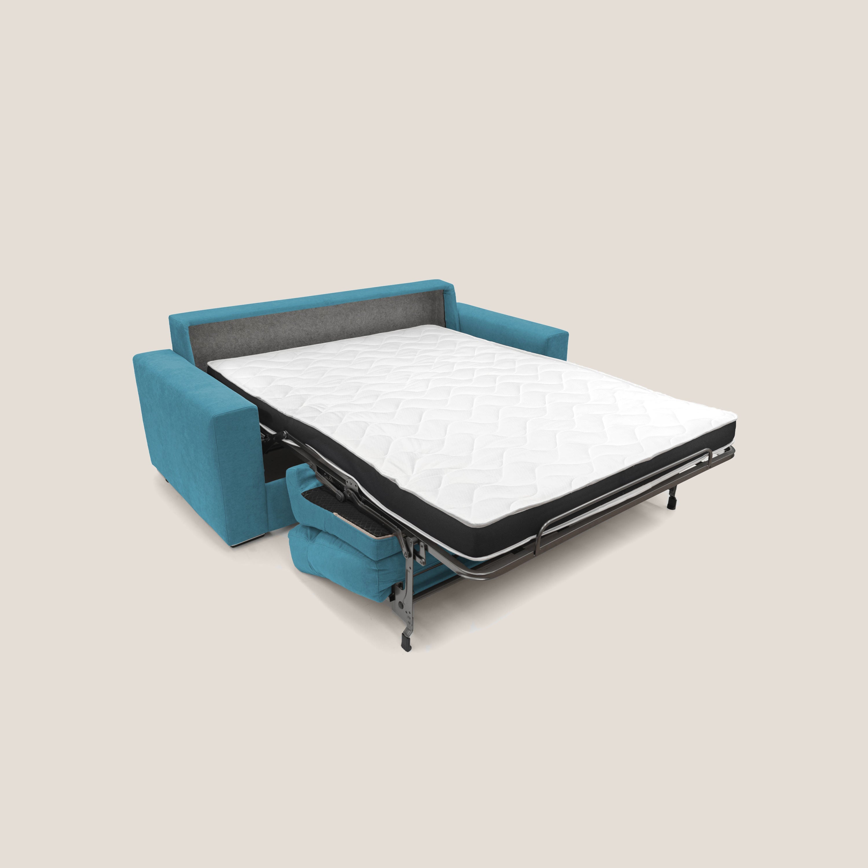 Nikita Divano letto matrimoniale con schienale morbido alto e rivestimento T02 azzurro - divani.store
