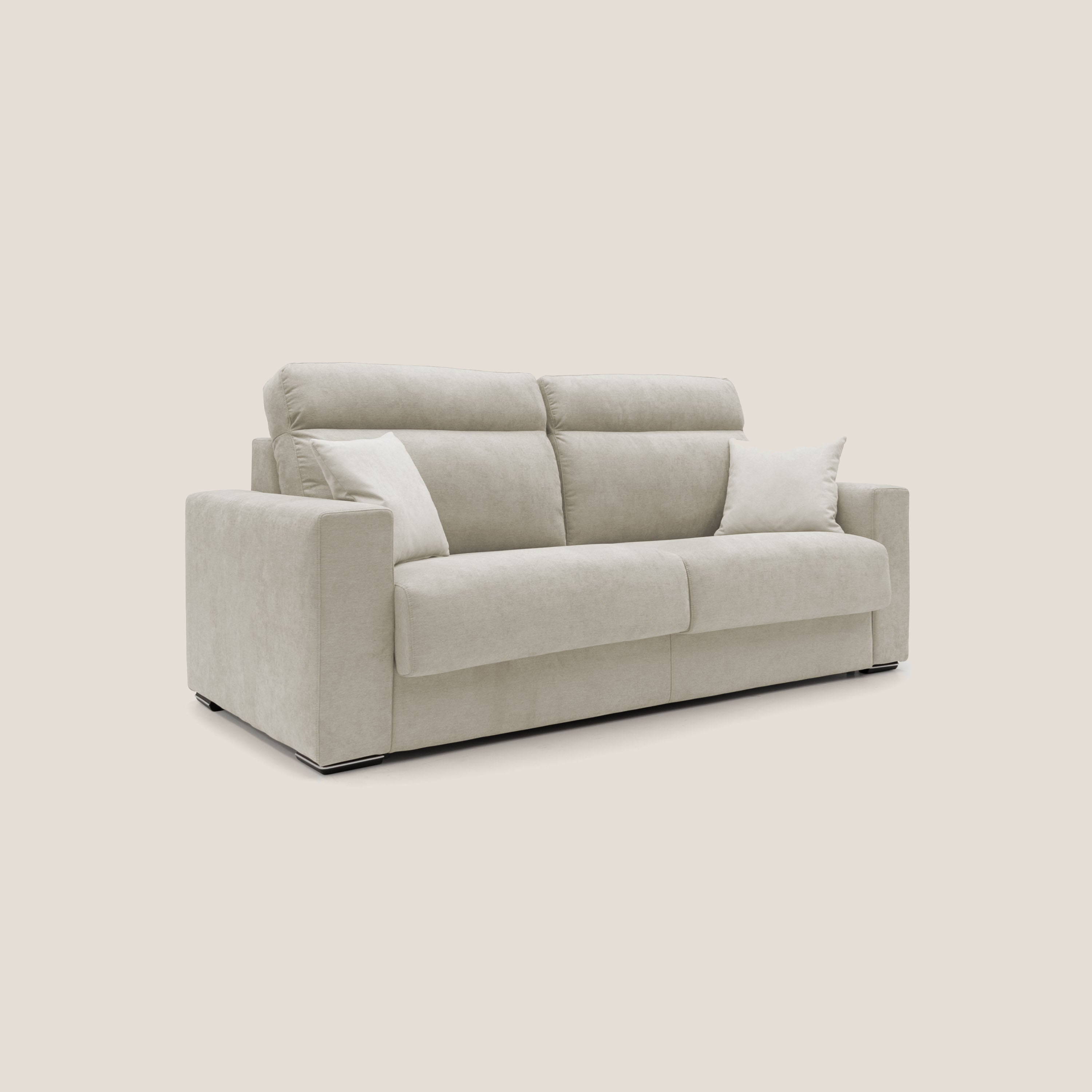 Nikita Divano letto matrimoniale con schienale morbido alto e rivestimento T02 panna - divani.store
