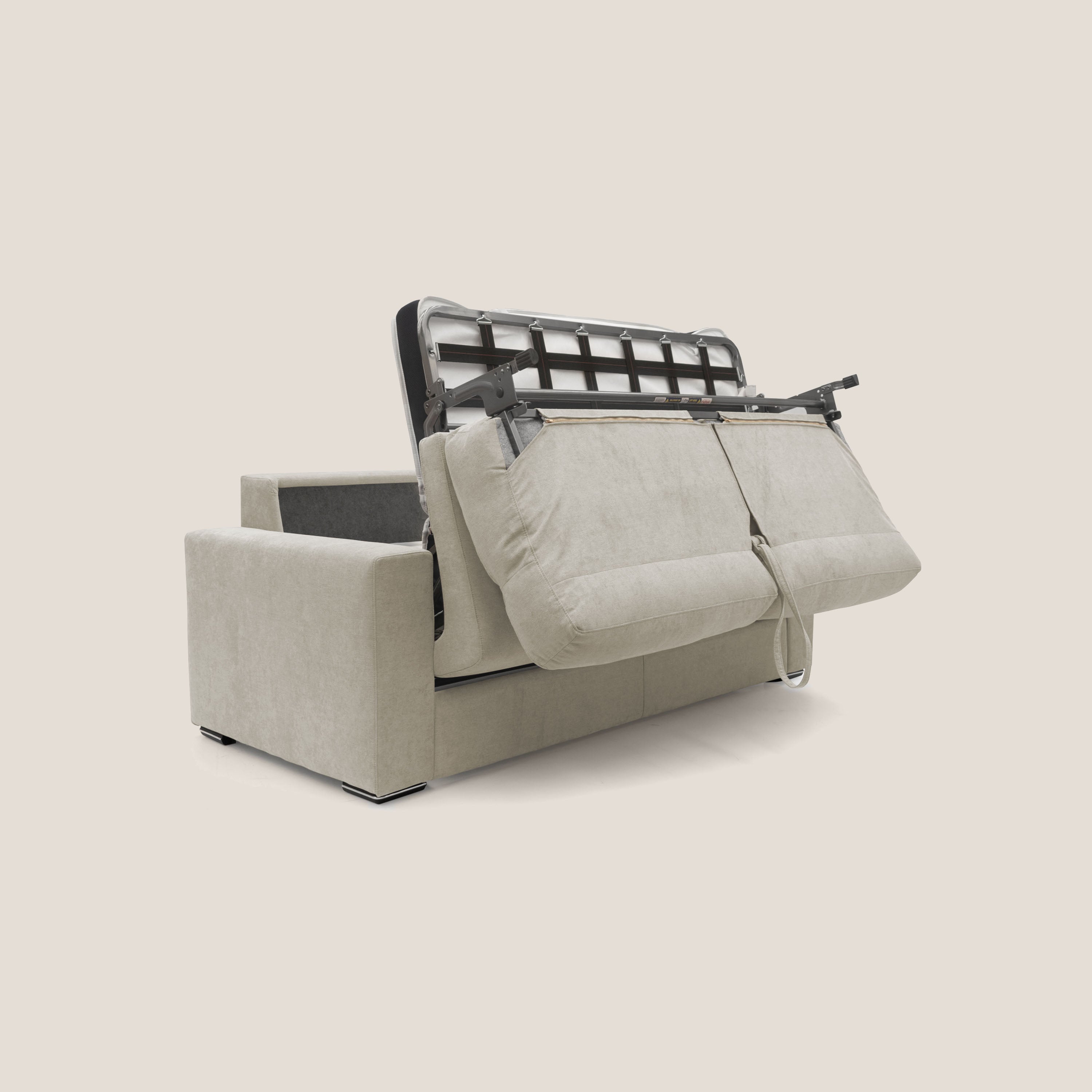 Nikita Divano letto matrimoniale con schienale morbido alto e rivestimento T02 panna - divani.store