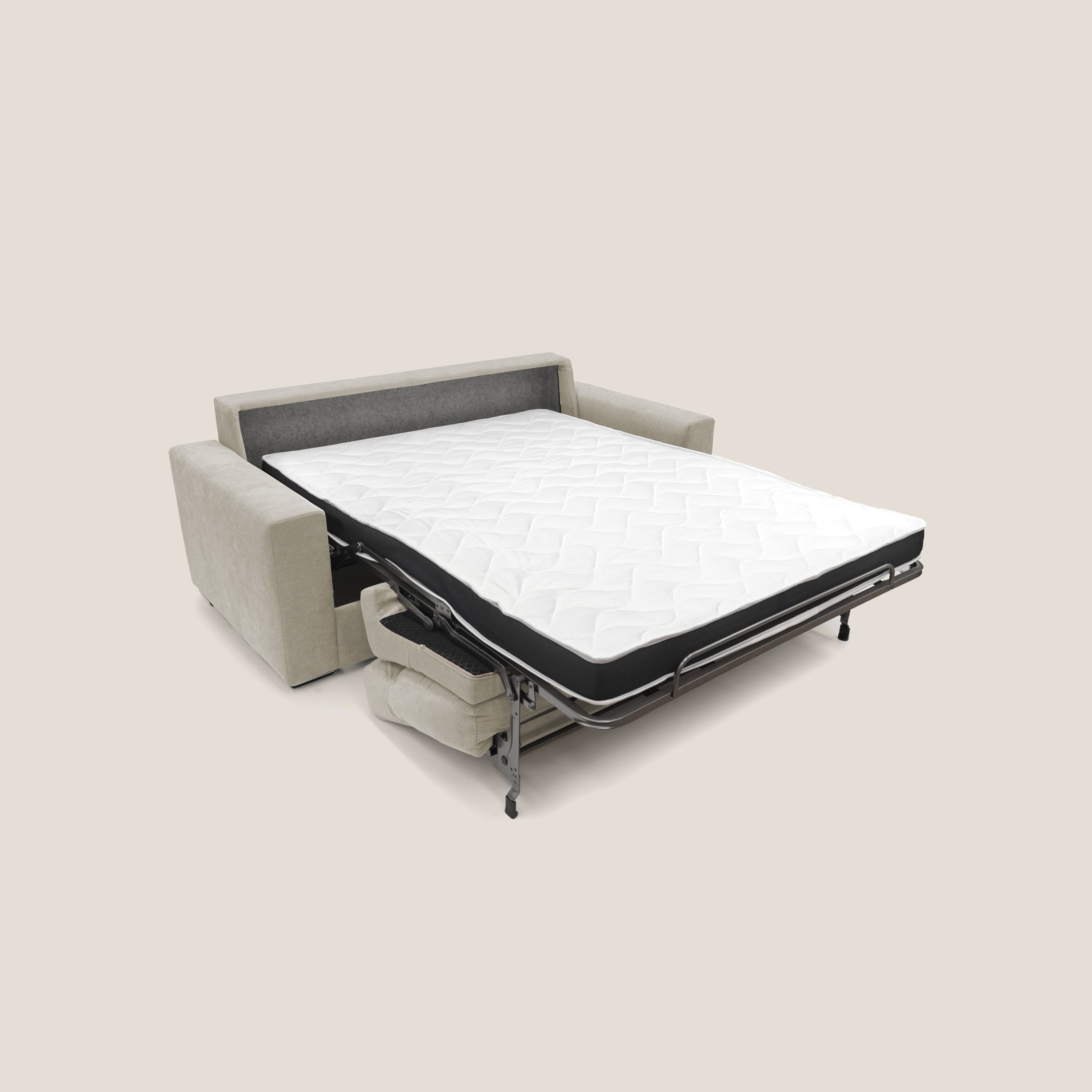 Nikita Divano letto matrimoniale con schienale morbido alto e rivestimento T02 panna - divani.store