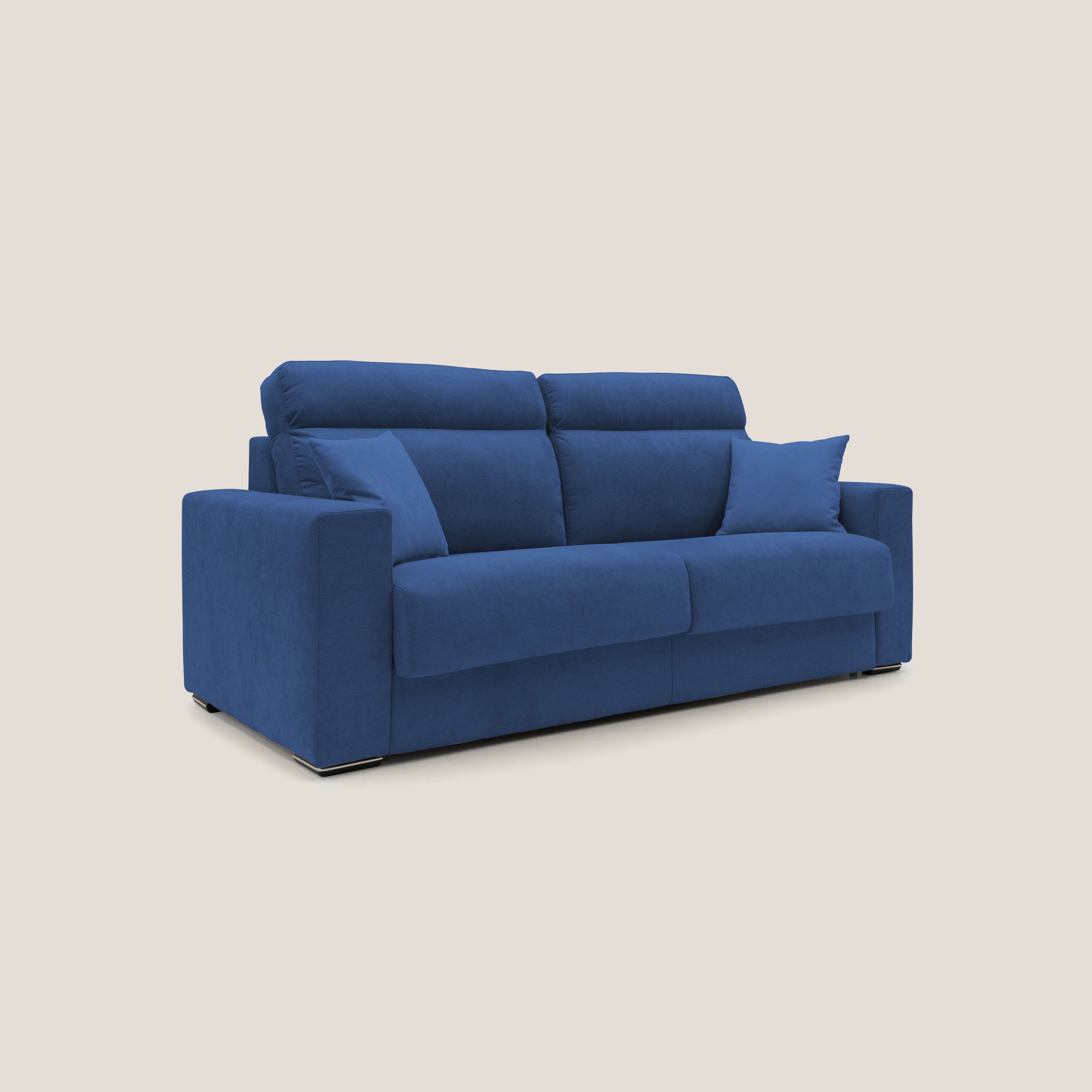 Nikita Divano letto matrimoniale con schienale morbido alto e rivestimento T02 blu - divani.store
