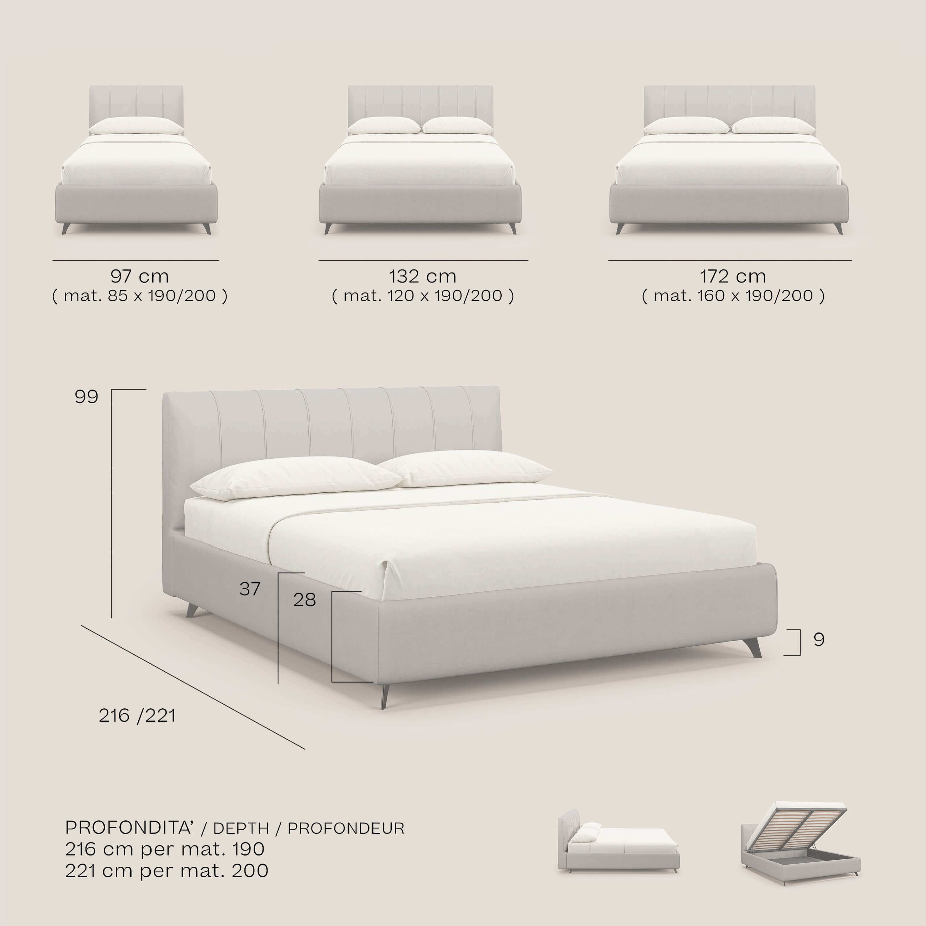 Bogart letto contenitore Edizione Grande Fratello - sfoderabile in tessuto smacchiabile T22 grigio
