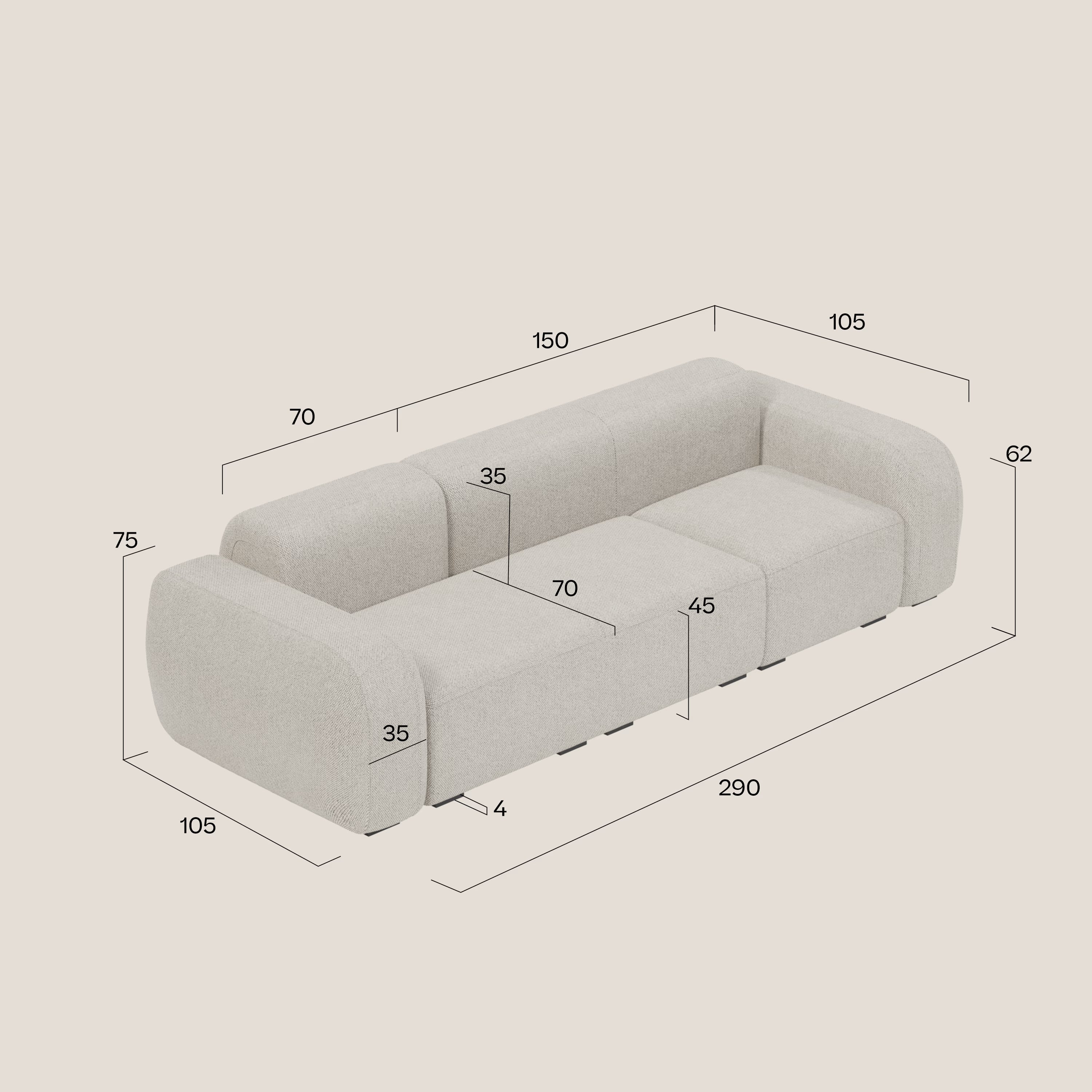 BonBon Divano modulare componibile – Composizione Spaccamattone in tessuto smacchiabile T23 blu grafite