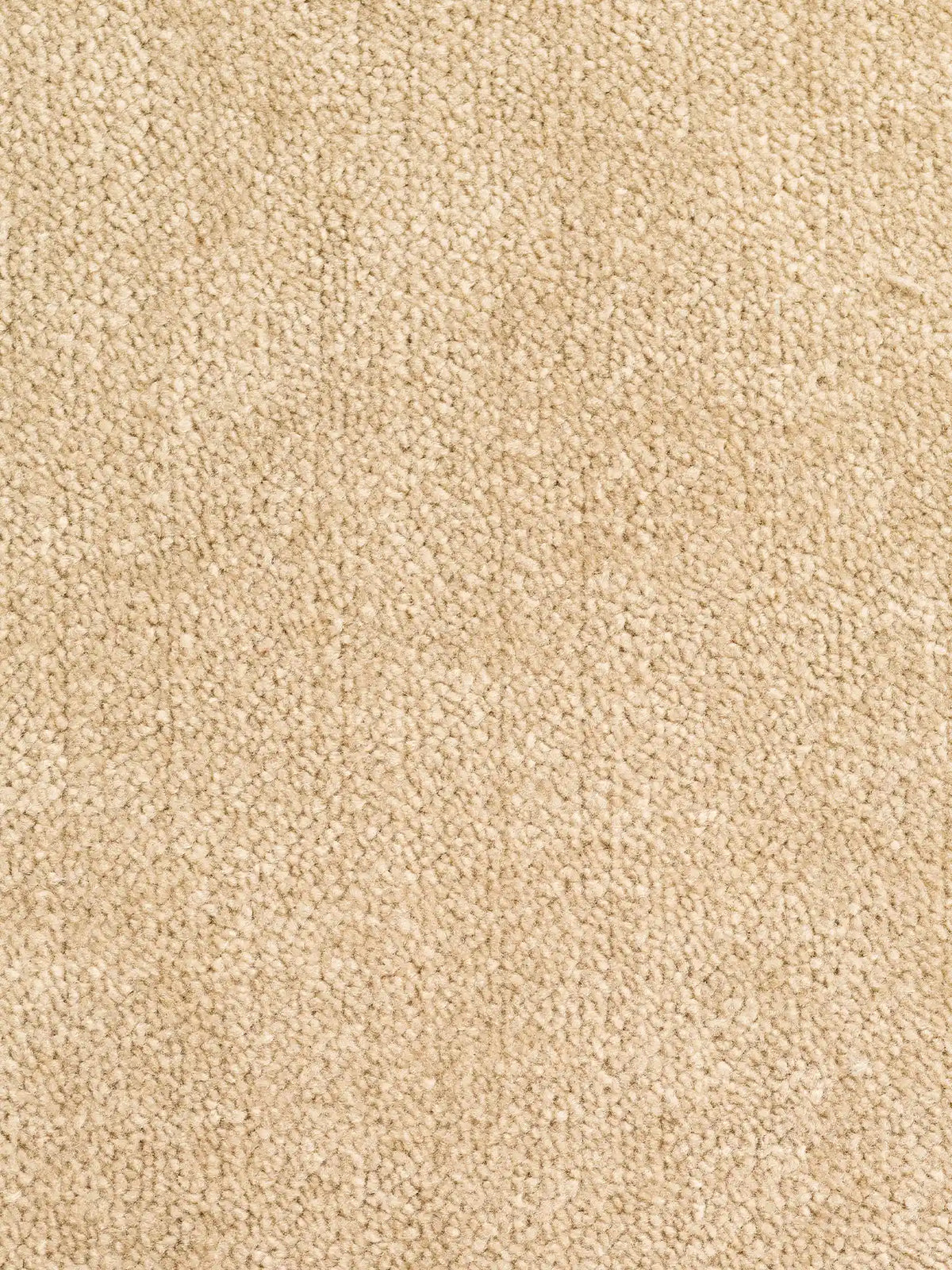 Primo piano del tappeto S05 BRERA “velluto moderno soft-touch smacchiabile”, di colore beige e dalla consistenza morbida al tatto, caratterizzato da ciuffi fitti e uniformi a pelo tagliato in una calda tonalità sabbia, ideale come moderno tessuto d’arredo.