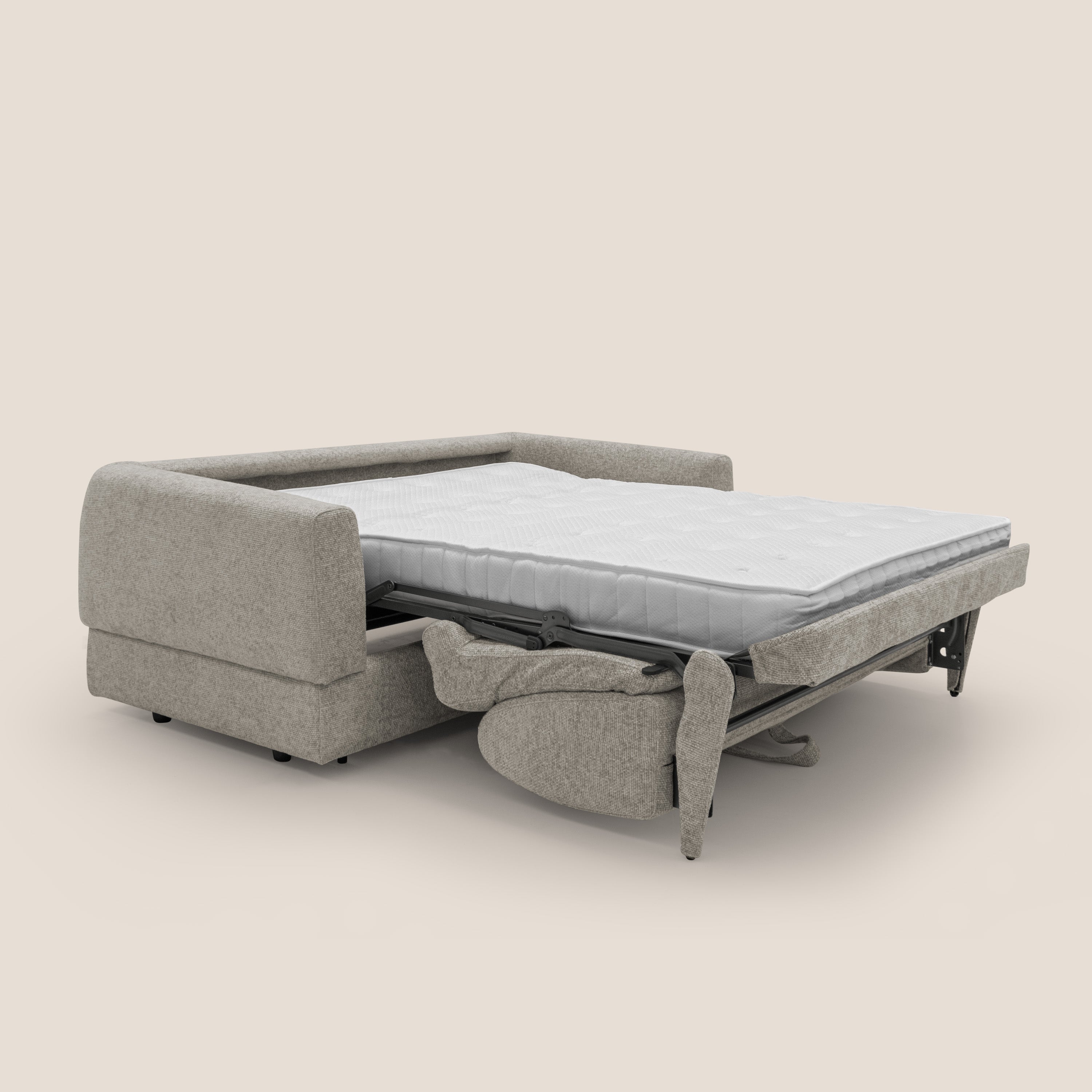 Happy Divano letto matrimoniale con materasso h18 cm in tessuto impermeabile T10 tortora - divani.store