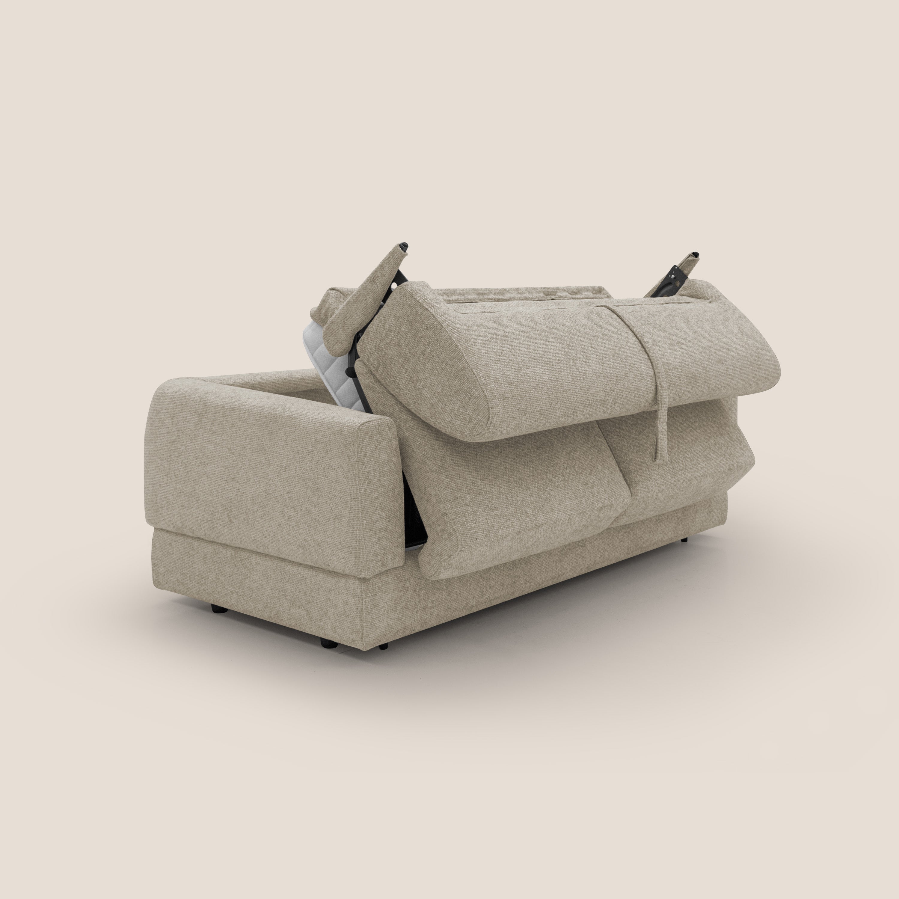 Happy Divano letto matrimoniale con materasso h18 cm in tessuto impermeabile T10 beige - divani.store