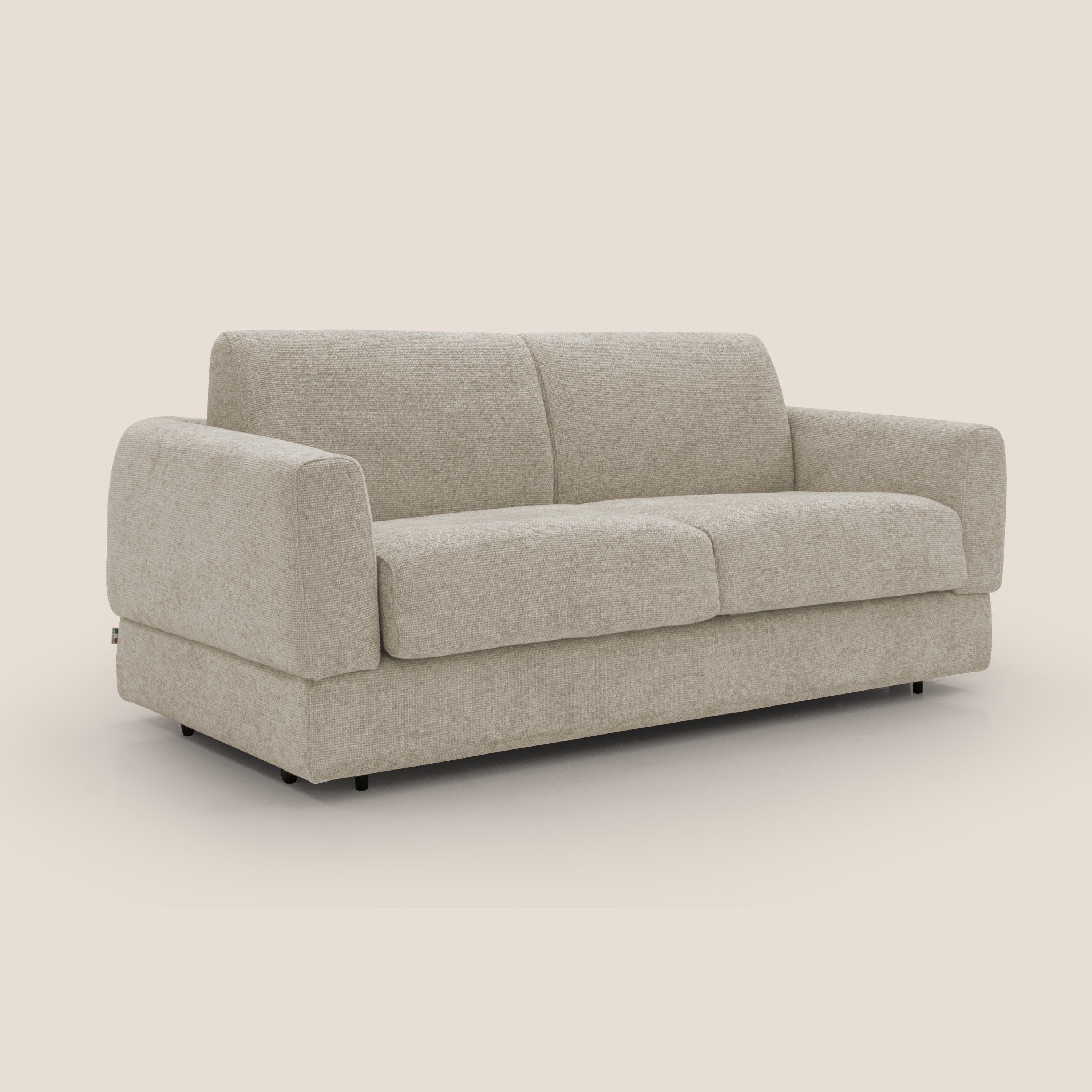 Happy Divano letto matrimoniale con materasso h18 cm in tessuto impermeabile T10 beige - divani.store