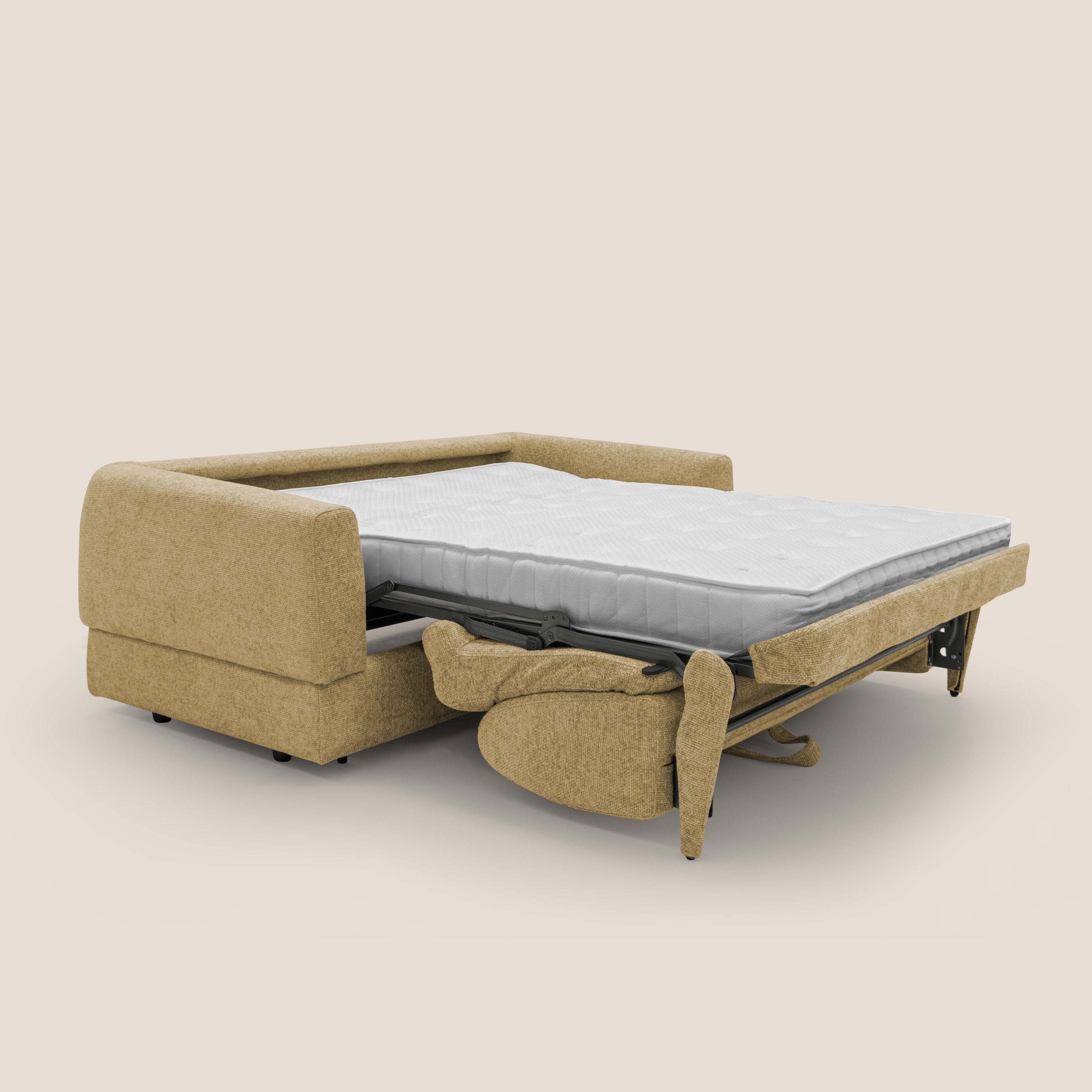 Happy Divano letto matrimoniale con materasso h18 cm in tessuto impermeabile T10 giallo - divani.store