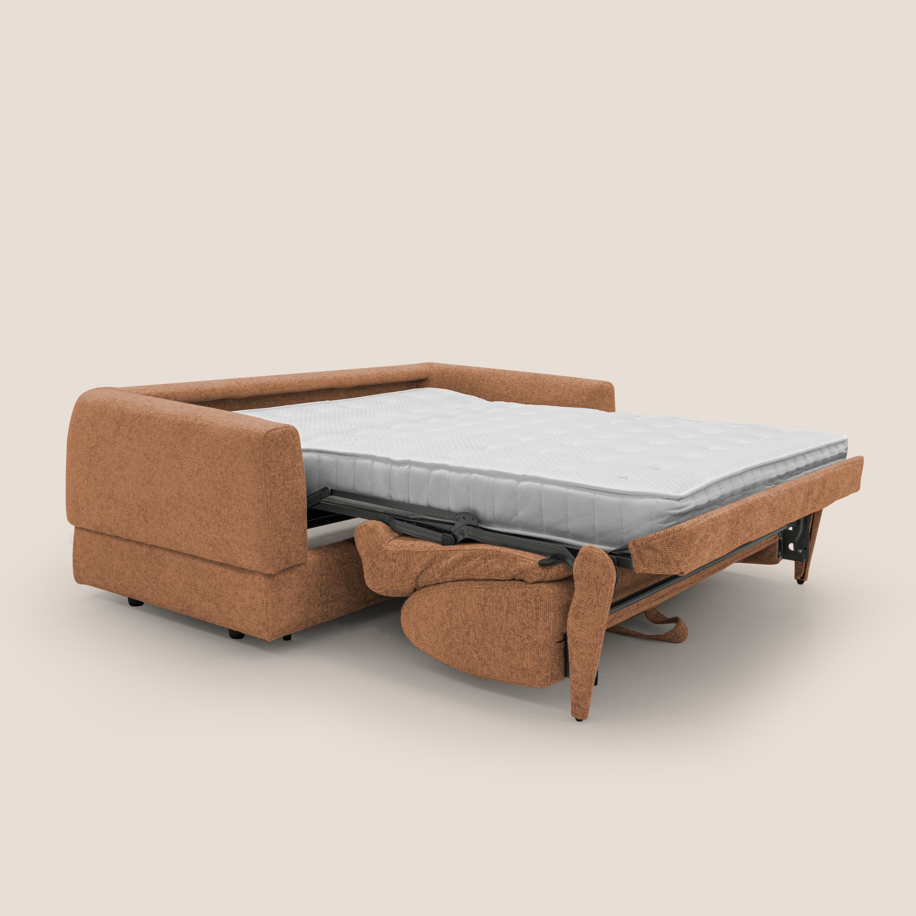 Happy Divano letto matrimoniale con materasso h18 cm in tessuto impermeabile T10 arancio - divani.store