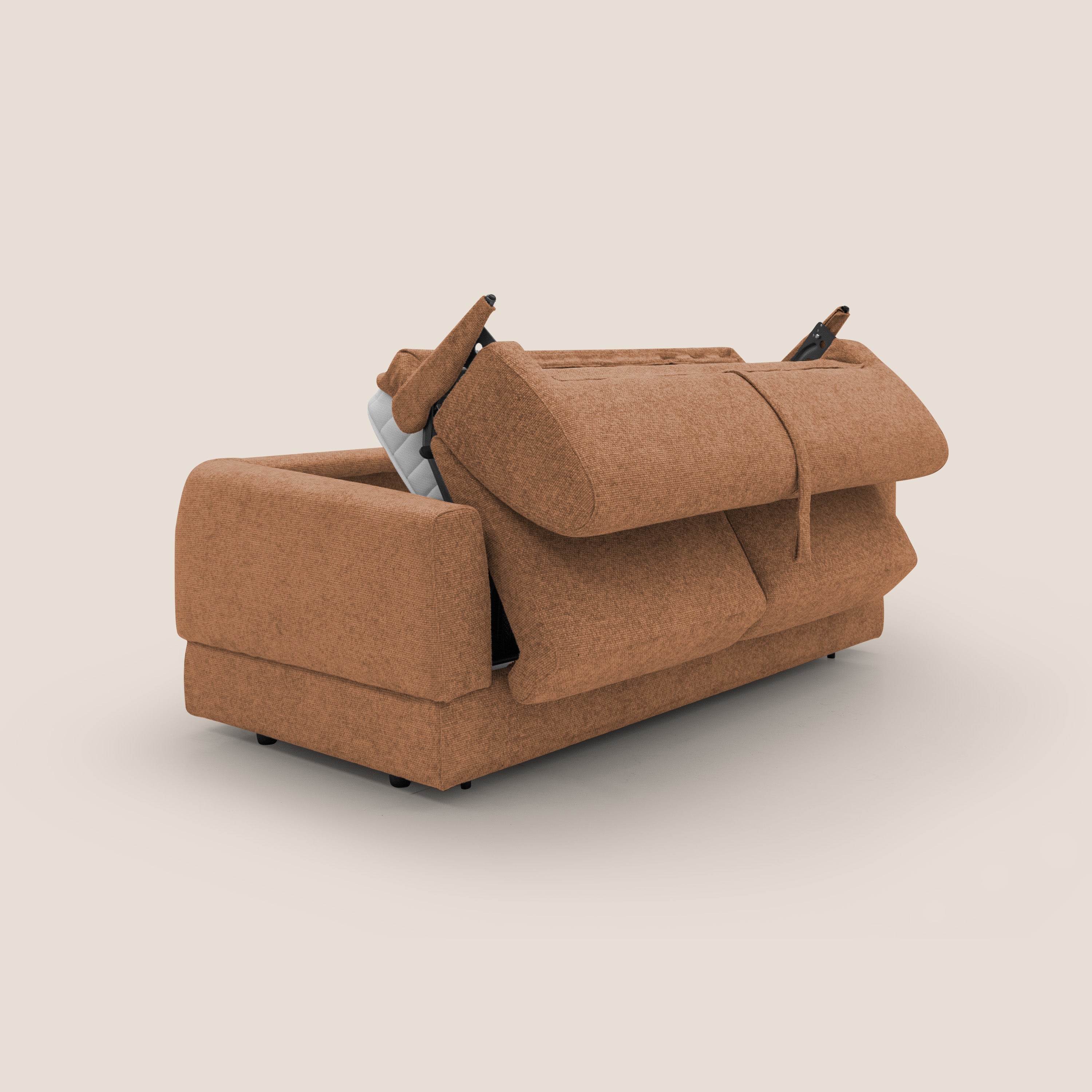 Happy Divano letto matrimoniale con materasso h18 cm in tessuto impermeabile T10 arancio - divani.store