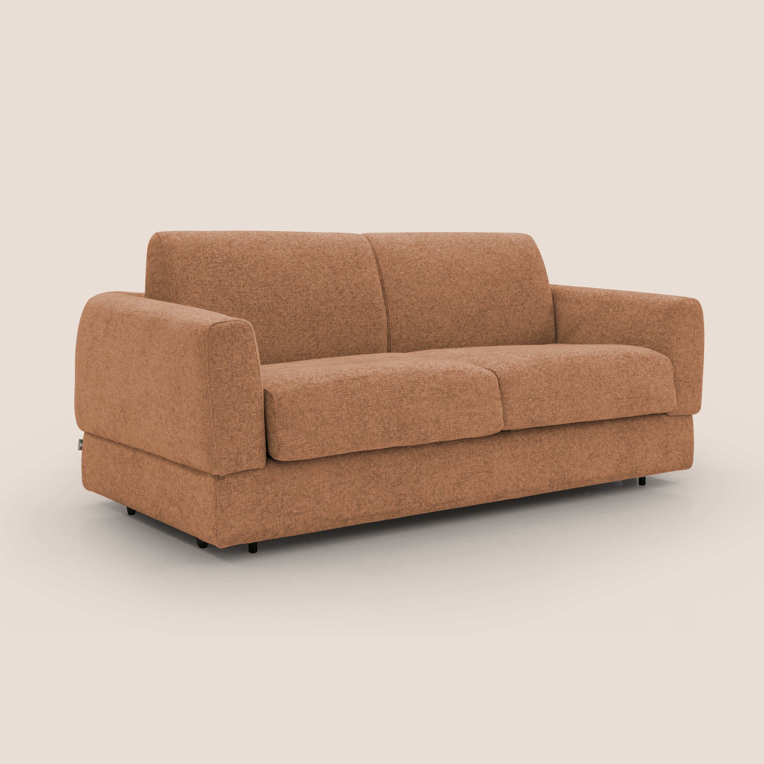 Happy Divano letto matrimoniale con materasso h18 cm in tessuto impermeabile T10 arancio - divani.store